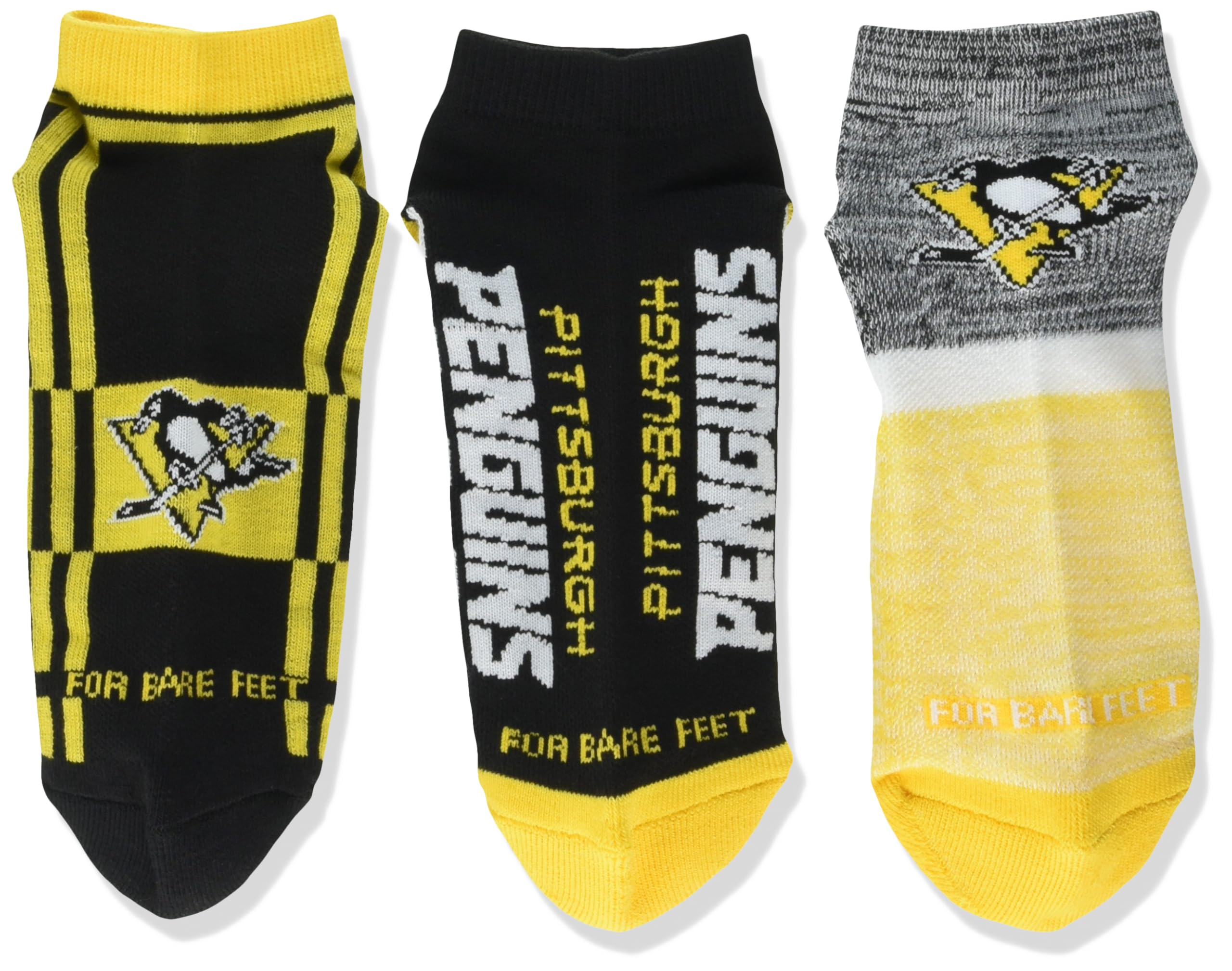For Bare Feet NHL PITTSBURGH PENGUINS Stripe Stack 3 Pack Ankle Sock Team Colors Large - Sports Gifts, Sports Memorabilia, Sports Collectibles, Fan Shop