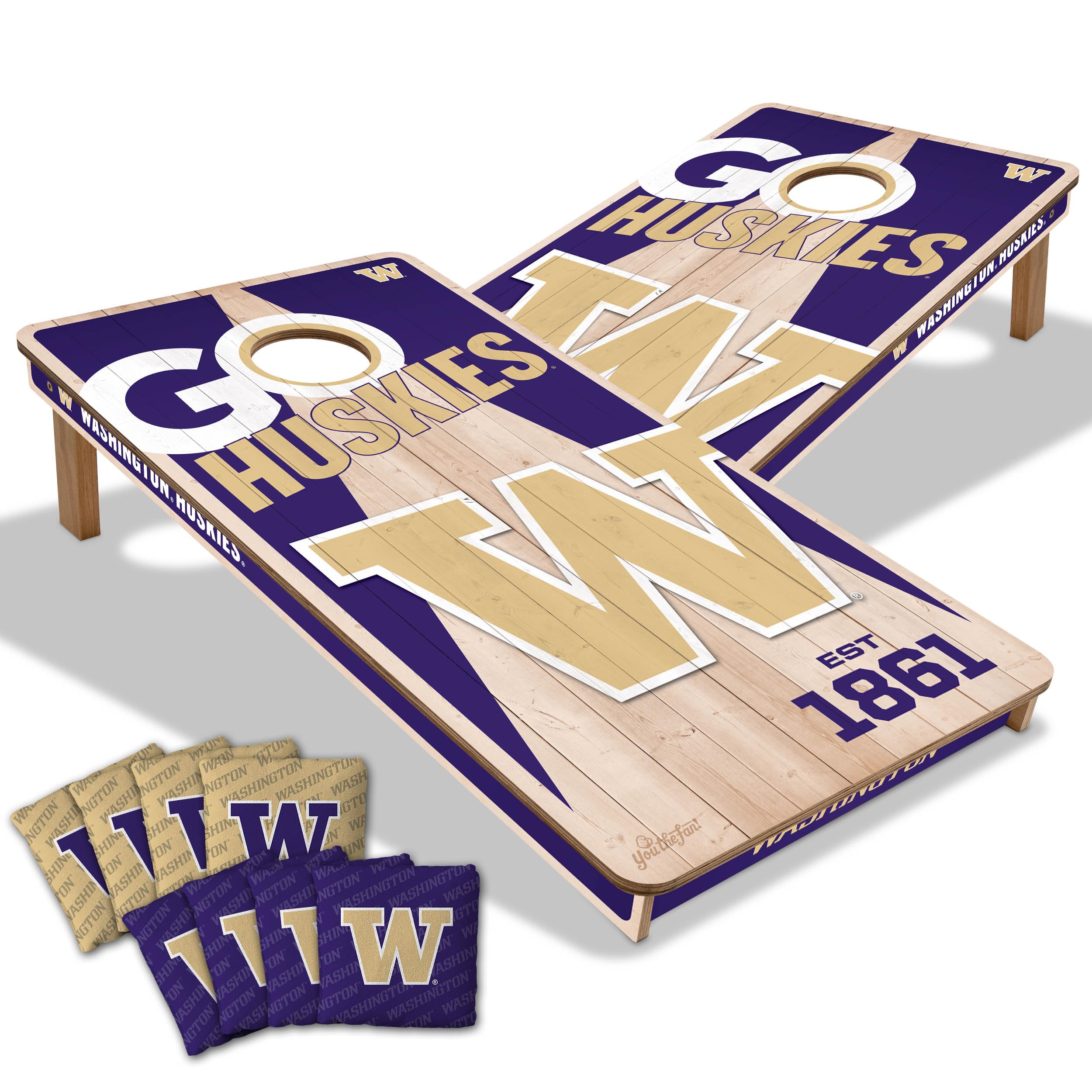 YouTheFan NCAA Washington Huskies 2’ x 4’ Professional Wood Cornhole Game with Logo Bags - Sports Collectibles, Sports Memorabilia, Sports Fan Shop, Sports Gifts