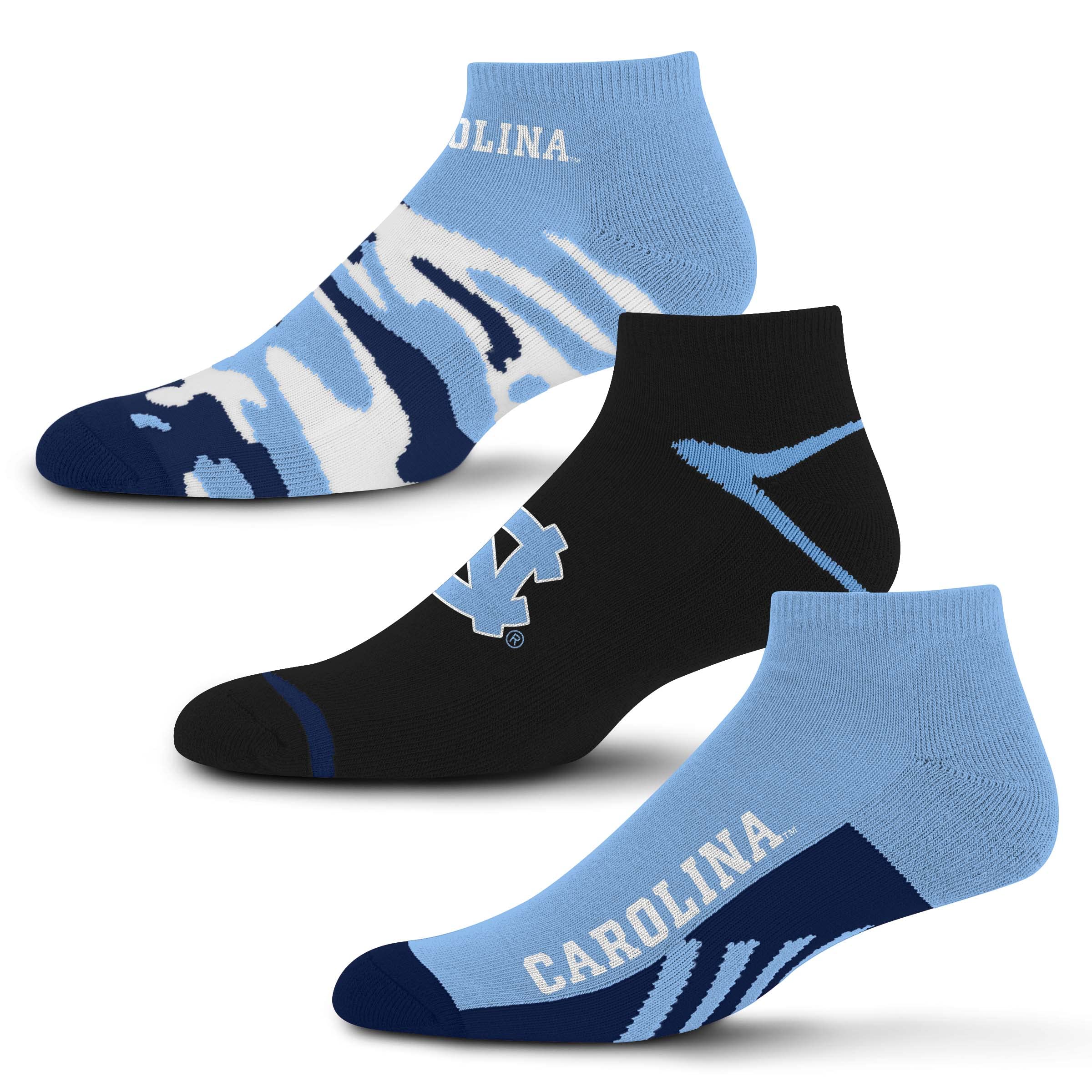 For Bare Feet NCAA North Carolina Tar Heels CAMO BOOM 3 Pack Ankle Sock Team Colors Large - Sports Gifts, Sports Memorabilia, Sports Collectibles, Fan Shop