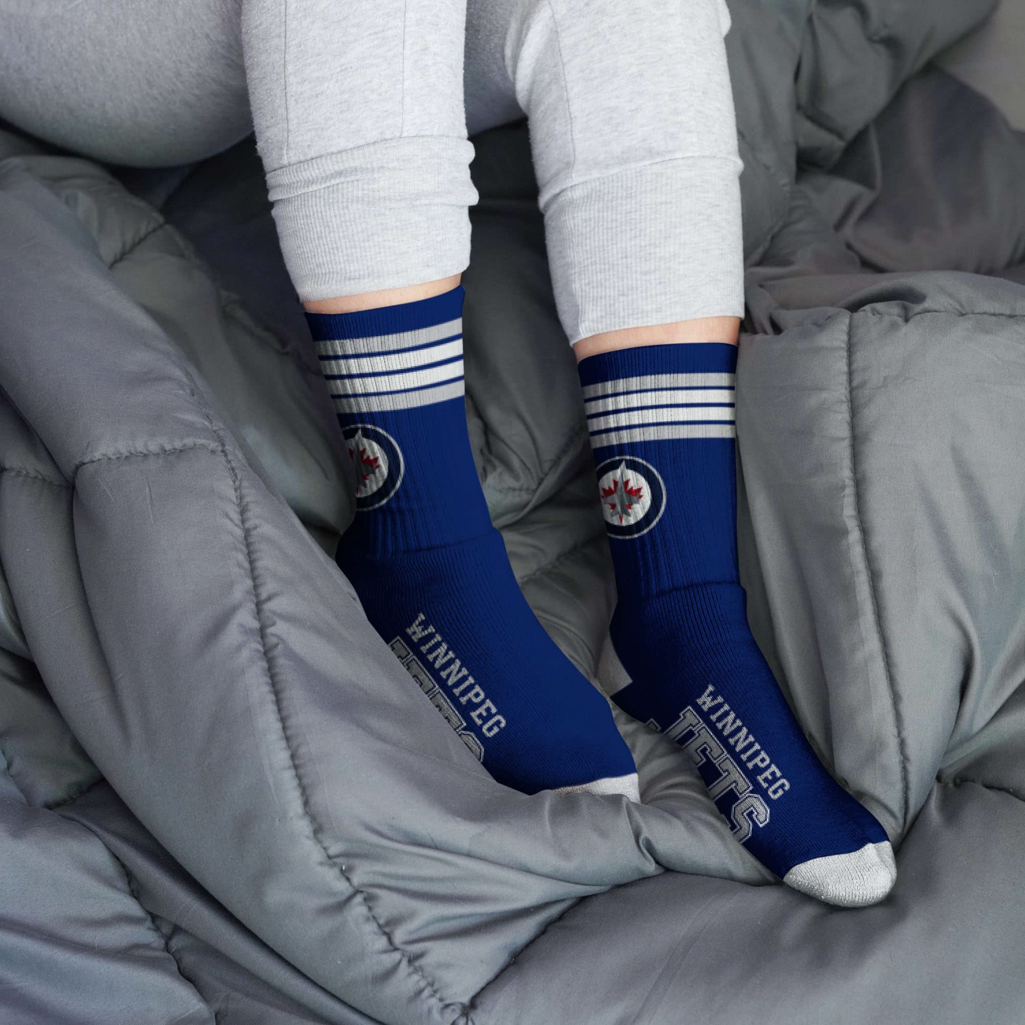 For Bare Feet NHL Winnipeg Jets 4 Stripe Deuce Crew Sock Team Color MEDIUM - Sports Gifts, Sports Memorabilia, Sports Collectibles, Fan Shop