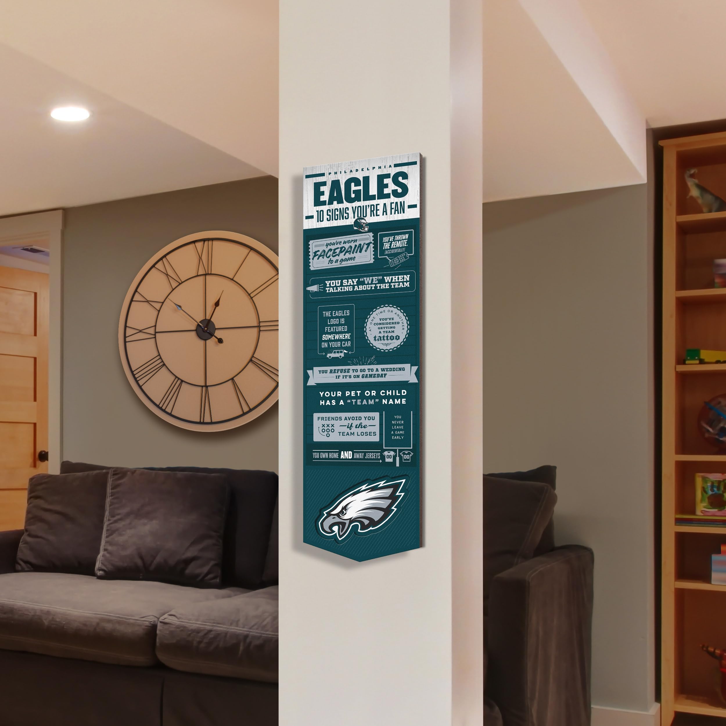 YouTheFan Officially-licensed NFL Philadelphia Eagles 6x19 Top 10 Signs Banner - humorous descriptions - fun sports fan phrases, original design, indoor team wall decor fan gift - Sports Collectibles, Sports Memorabilia, Sports Fan Shop, Sports Gifts