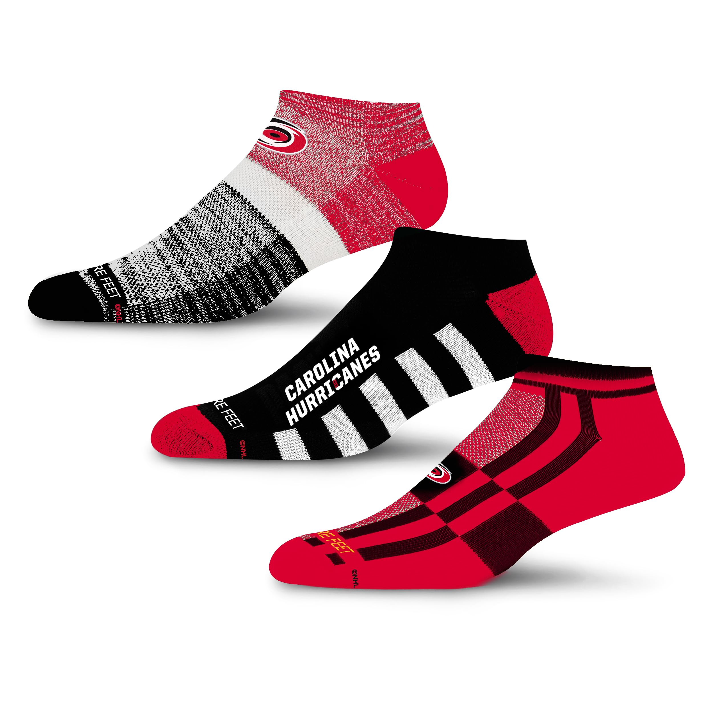 For Bare Feet NHL CAROLINA HURRICANES Stripe Stack 3 Pack Ankle Sock Team Colors Large - Sports Gifts, Sports Memorabilia, Sports Collectibles, Fan Shop