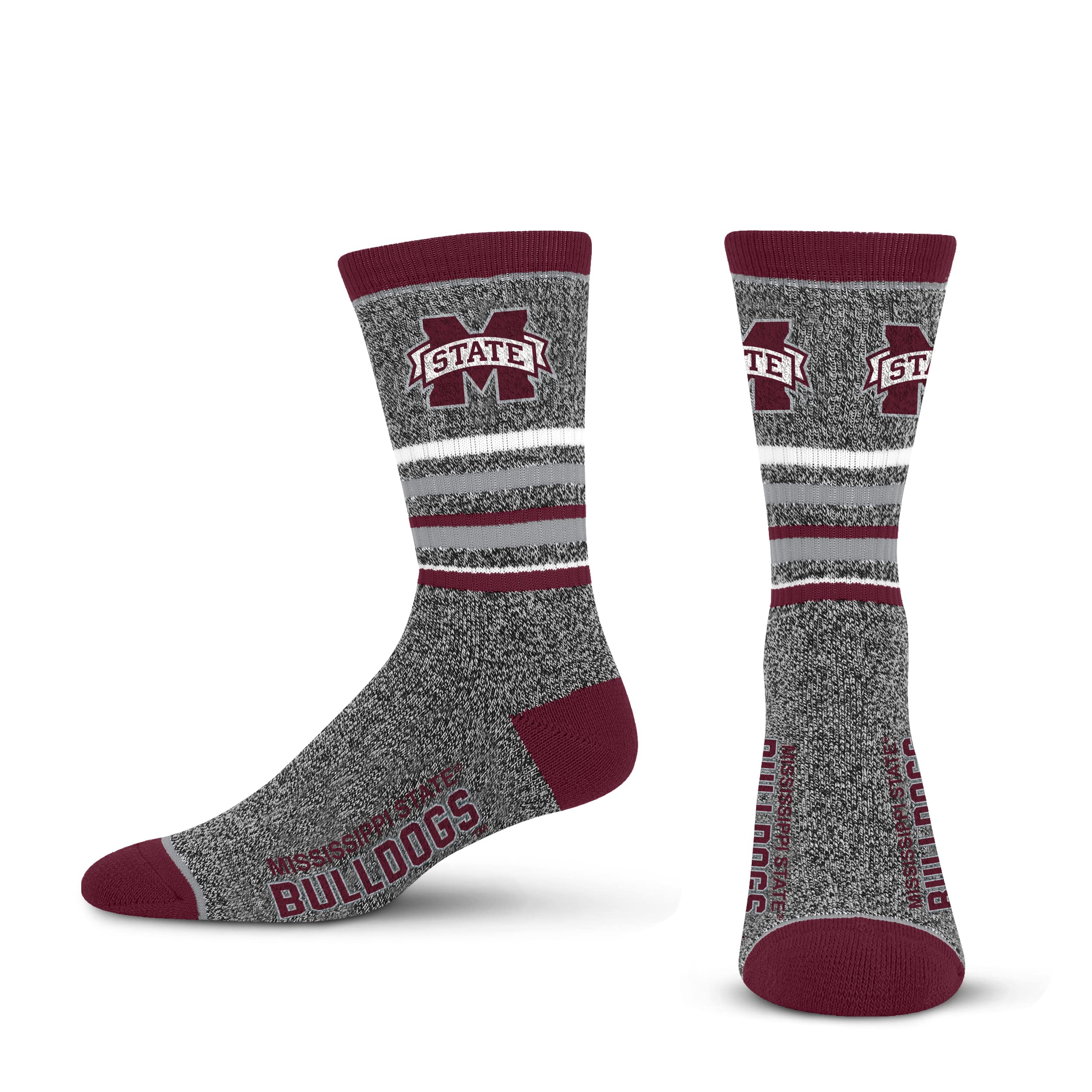 For Bare Feet Mens NCAA Mississippi State Bulldogs 5 Star Crew Sock Marble Grey Large - Sports Gifts, Sports Memorabilia, Sports Collectibles, Fan Shop