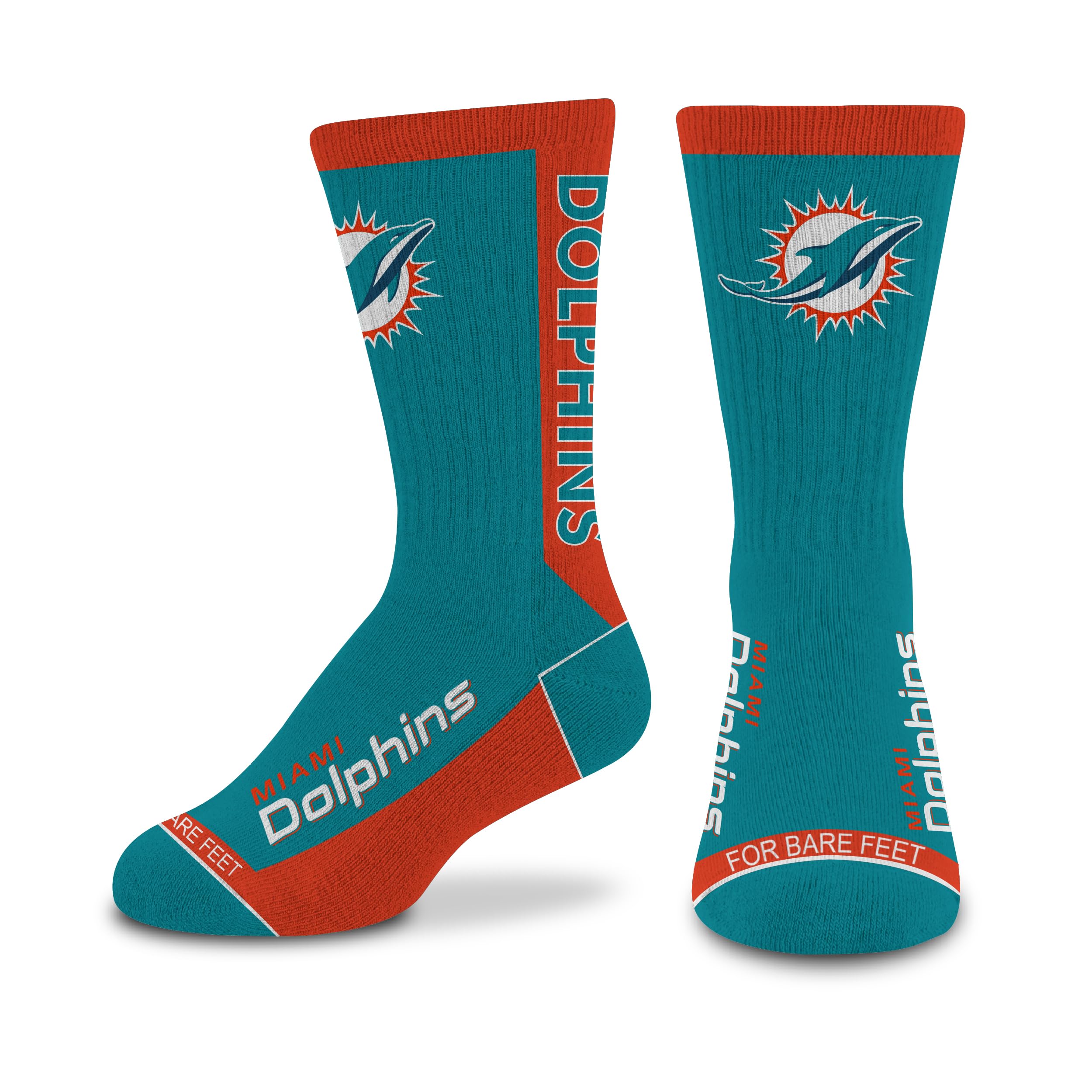 For Bare Feet NFL MIAMI DOLPHINS MVP Crew Sock Team Color Youth - Sports Gifts, Sports Memorabilia, Sports Collectibles, Fan Shop