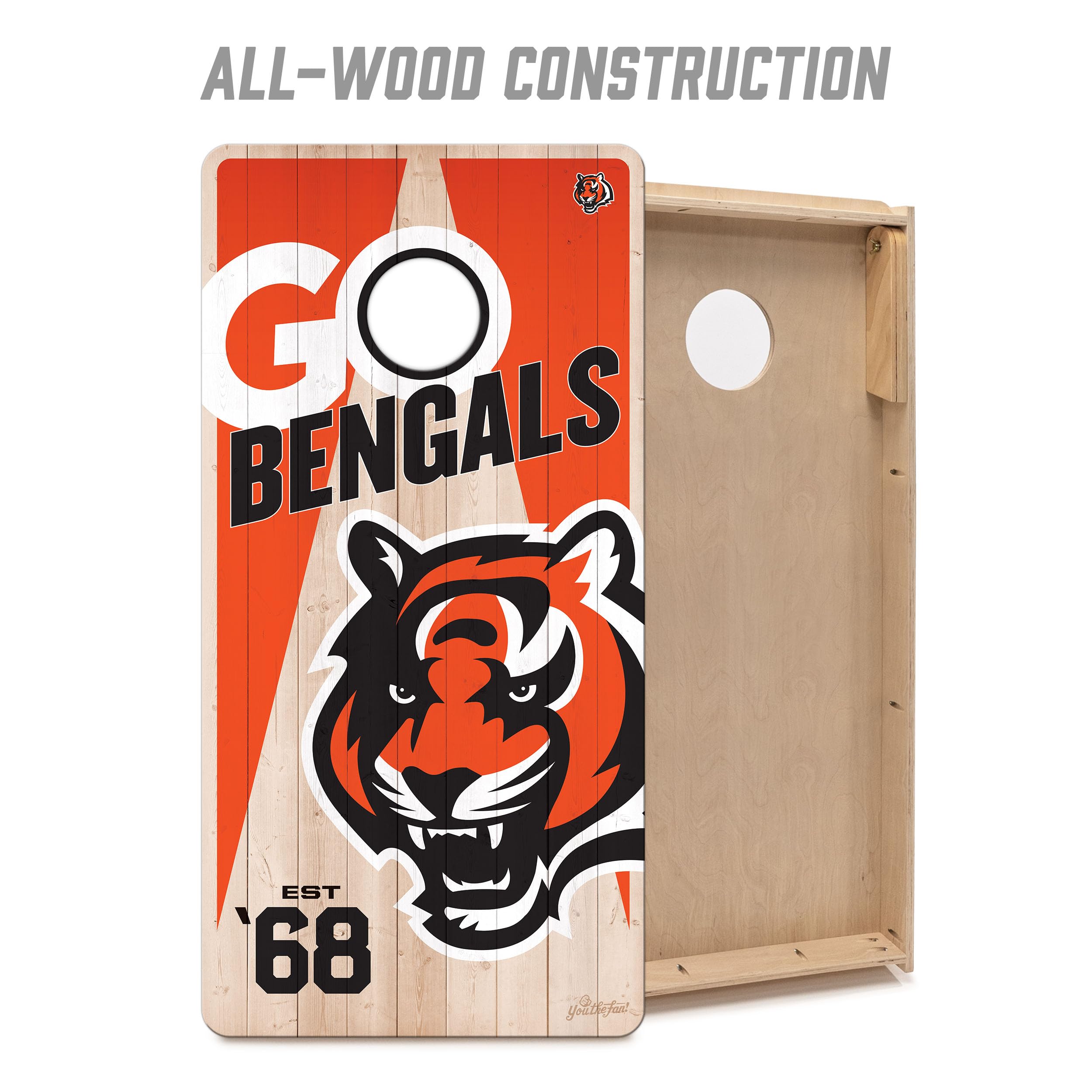 YouTheFan NFL Cincinnati Bengals 2’ x 4’ Professional Wood Cornhole Game with Logo Bags - Sports Collectibles, Sports Memorabilia, Sports Fan Shop, Sports Gifts