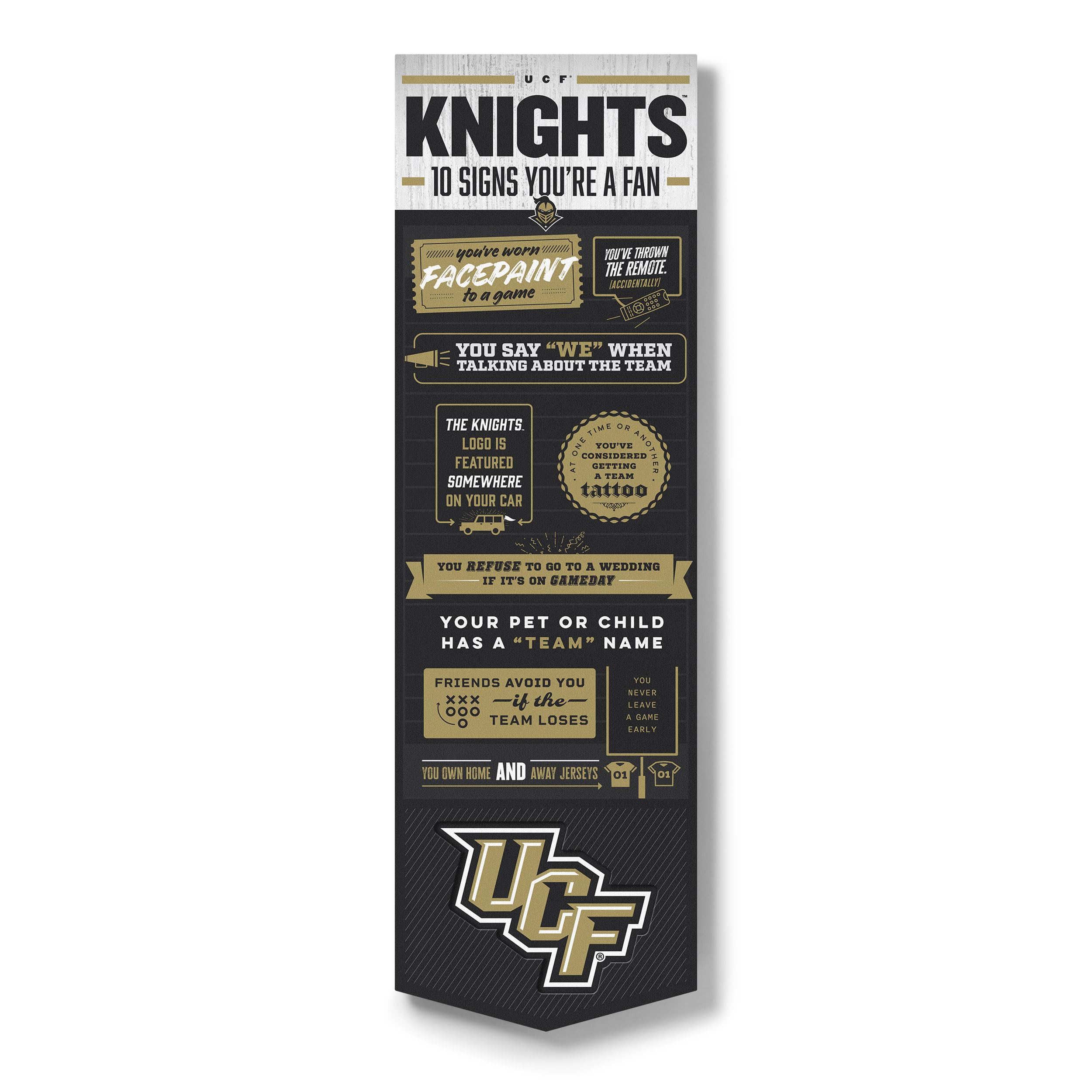 YouTheFan Officially-licensed NCAA Central Florida Knights 6x19 Top 10 Signs Banner - humorous descriptions - fun sports fan phrases, original design, indoor team wall decor fan gift - Sports Collectibles, Sports Memorabilia, Sports Fan Shop, Sports Gifts