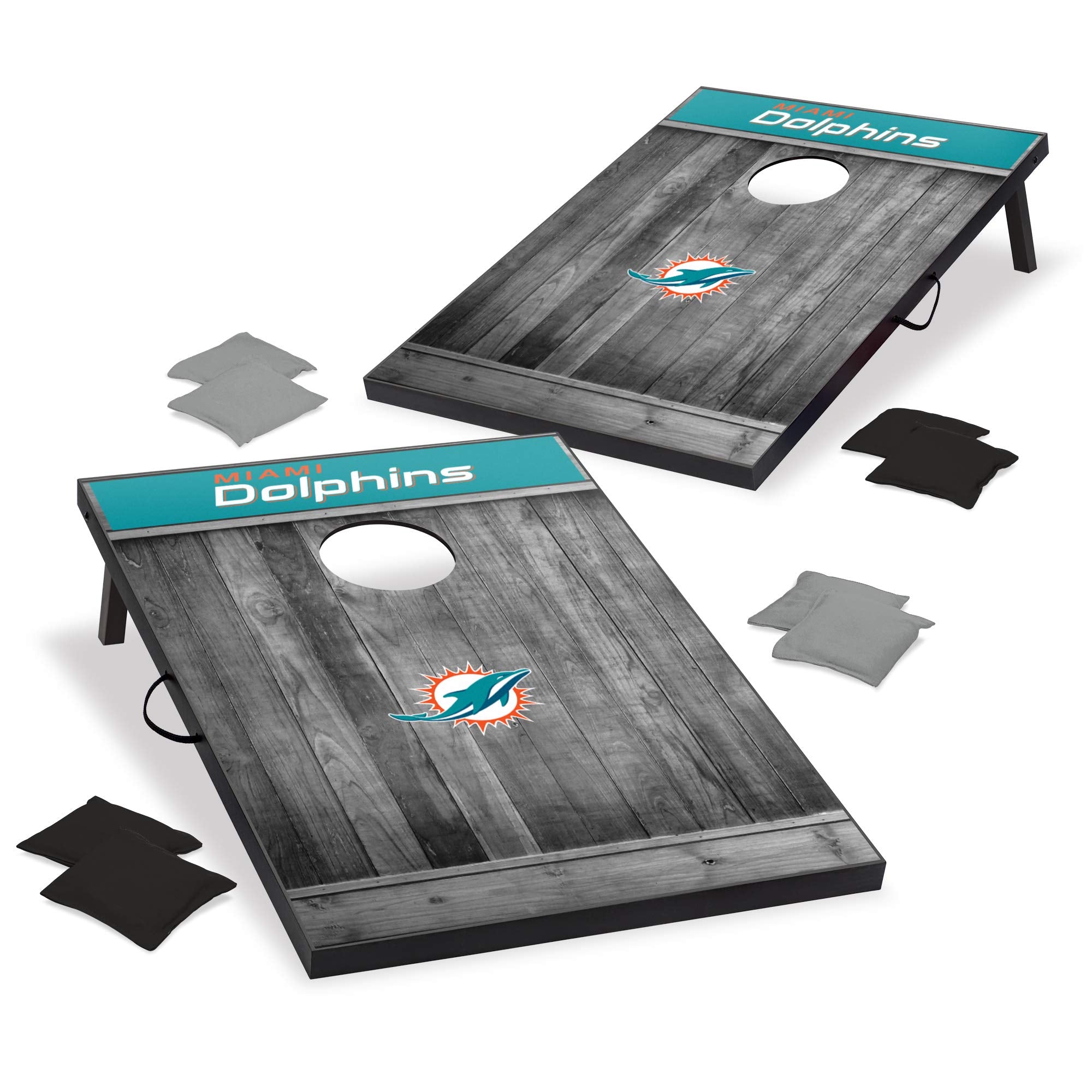 Wild Sports 2'x3' MDF Wood NFL Miami Dolphins Cornhole Set - Grey Wood Design - Sports Collectibles, Sports Memorabilia, Sports Fan Shop, Sports Gifts
