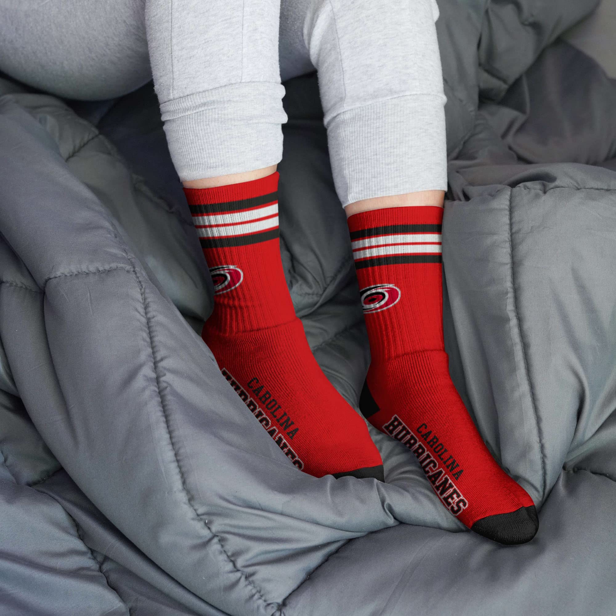 For Bare Feet NHL Carolina Hurricanes 4 Stripe Deuce Crew Sock Team Color MEDIUM - Sports Gifts, Sports Memorabilia, Sports Collectibles, Fan Shop
