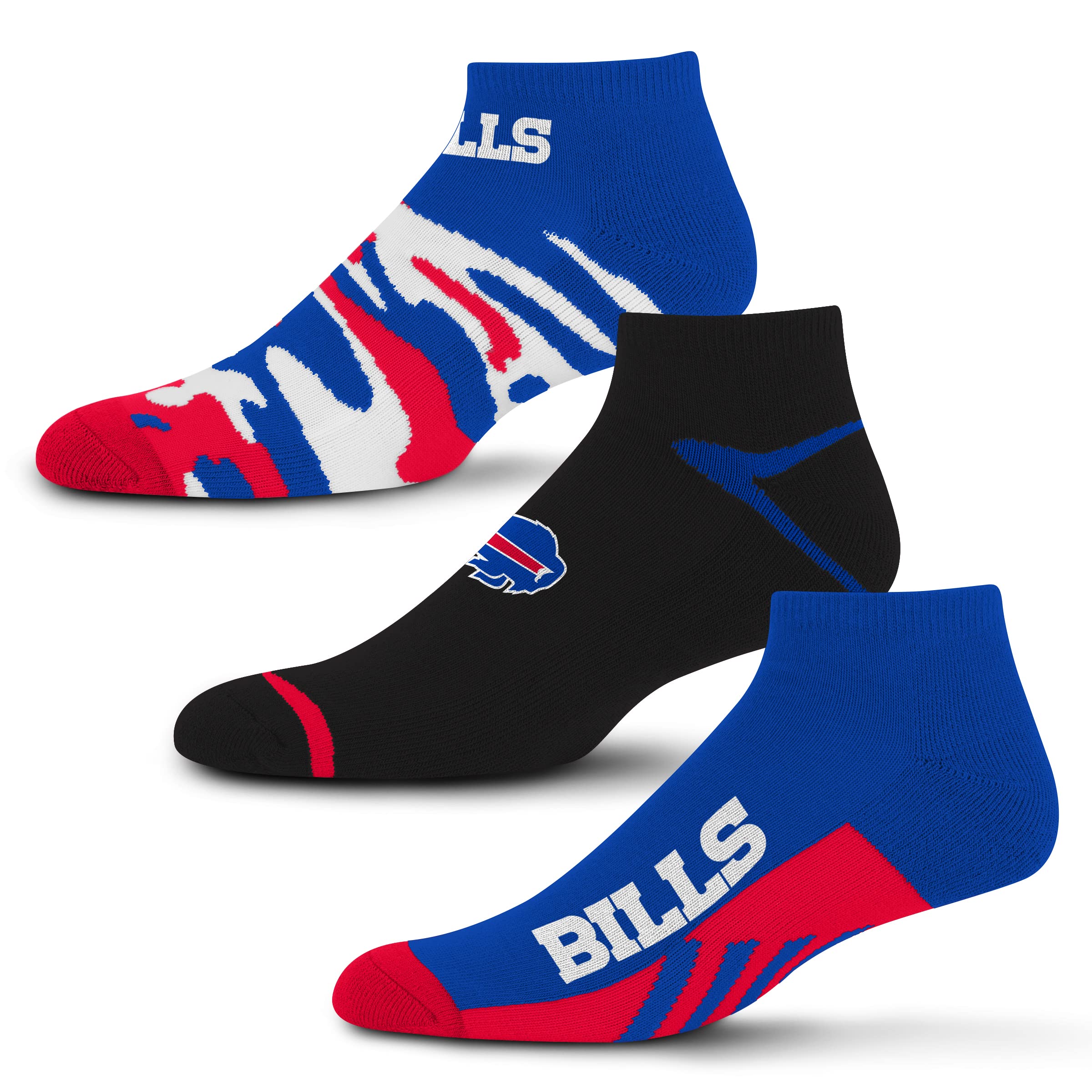 For Bare Feet NFL Buffalo Bills CAMO BOOM 3 Pack Ankle Sock Team Colors Large - Sports Gifts, Sports Memorabilia, Sports Collectibles, Fan Shop