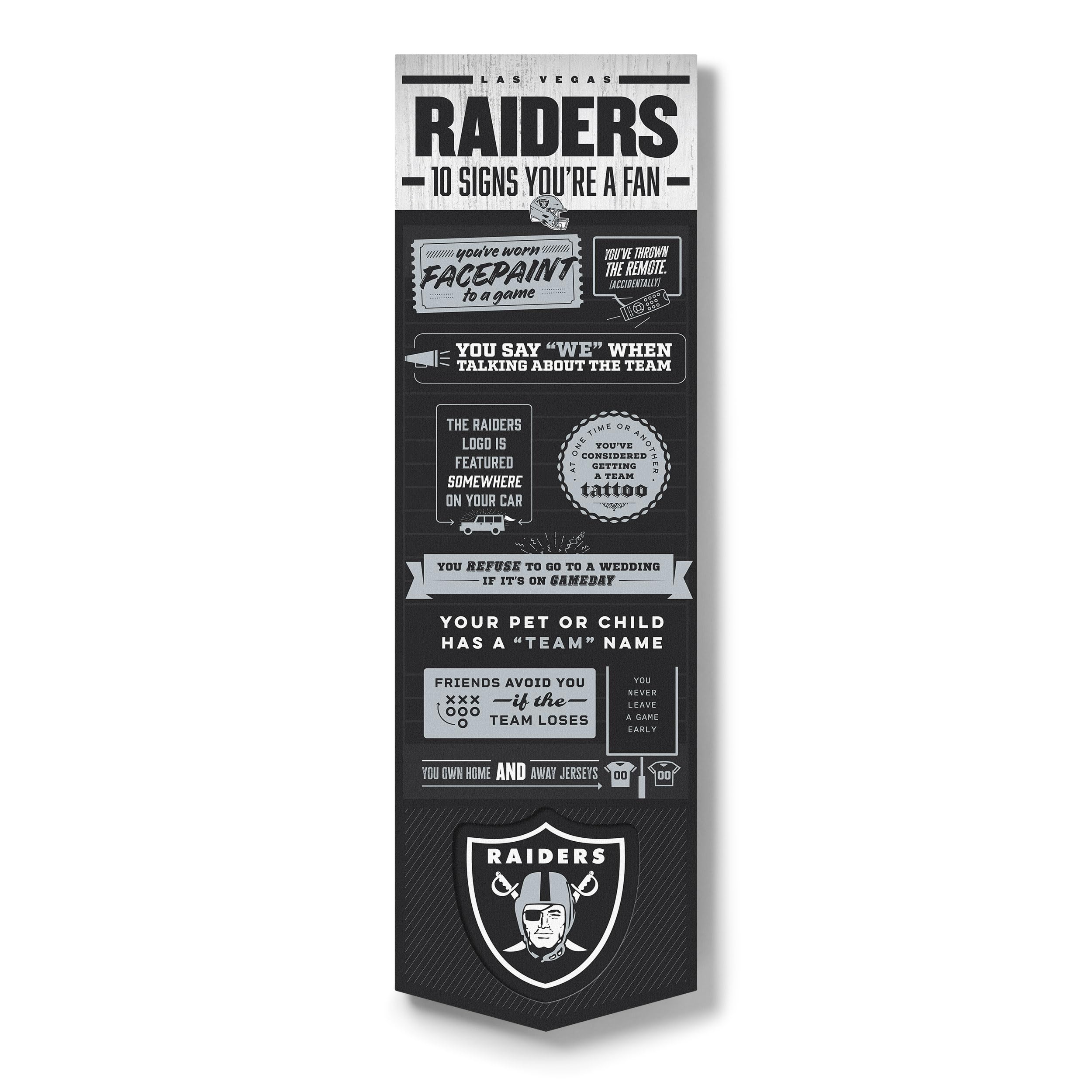 YouTheFan Officially-licensed NFL Las Vegas Raiders 6x19 Top 10 Signs Banner - humorous descriptions - fun sports fan phrases, original design, indoor team wall decor fan gift - Sports Collectibles, Sports Memorabilia, Sports Fan Shop, Sports Gifts