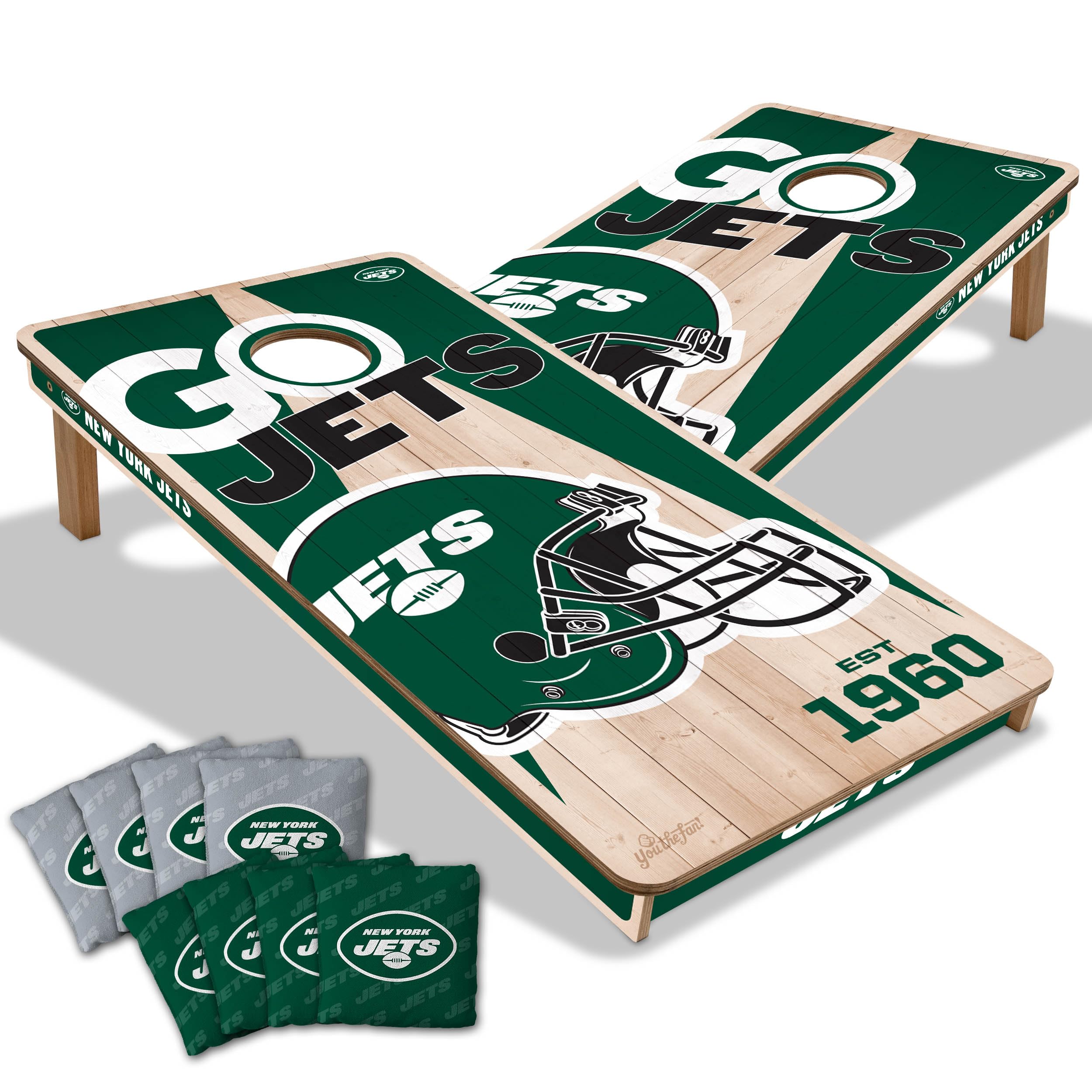 YouTheFan NFL New York Jets 2’ x 4’ Professional Wood Cornhole Game with Logo Bags - Sports Collectibles, Sports Memorabilia, Sports Fan Shop, Sports Gifts