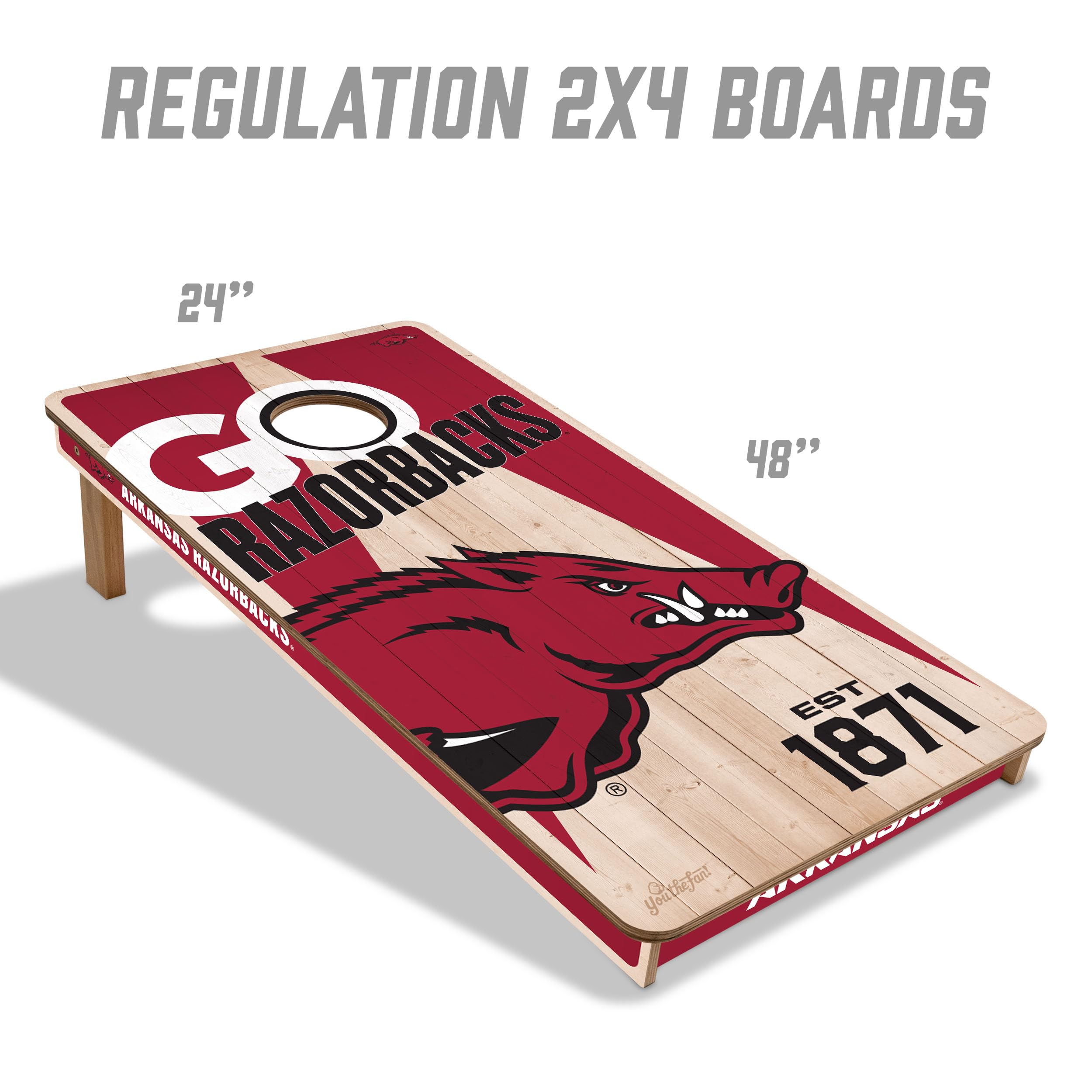 YouTheFan NCAA Arkansas Razorbacks 2’ x 4’ Professional Wood Cornhole Game with Logo Bags - Sports Collectibles, Sports Memorabilia, Sports Fan Shop, Sports Gifts