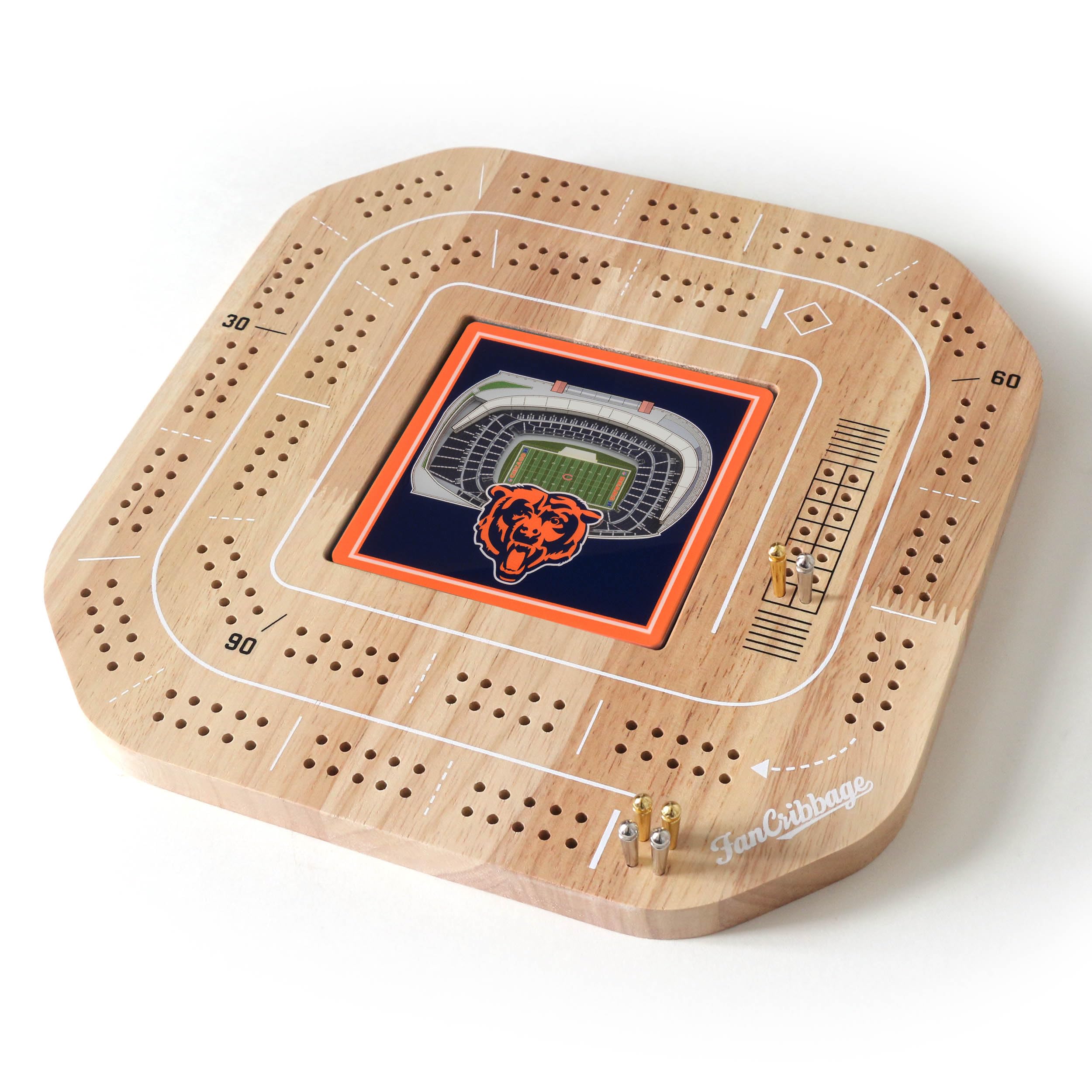 YouTheFan NFL Chicago Bears Licensed Fan Cribbage Wood Board Game - Sports Collectibles, Sports Memorabilia, Sports Fan Shop, Sports Gifts