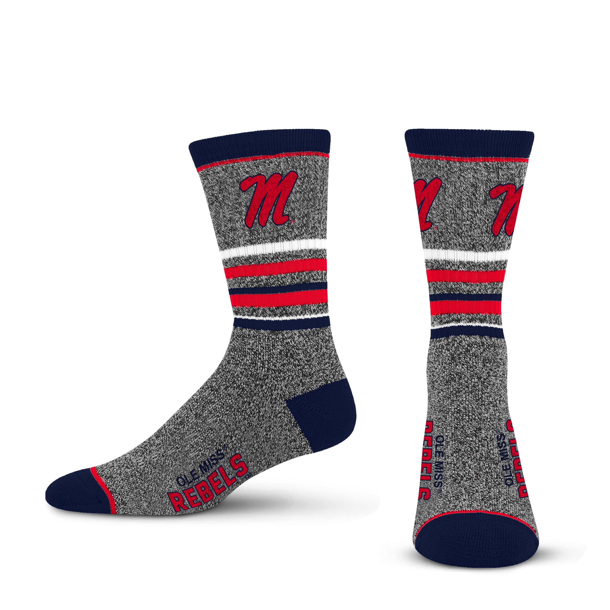 For Bare Feet NCAA Mississippi Ole Miss Rebels 5 Star Crew Sock Marble Grey Large - Sports Gifts, Sports Memorabilia, Sports Collectibles, Fan Shop