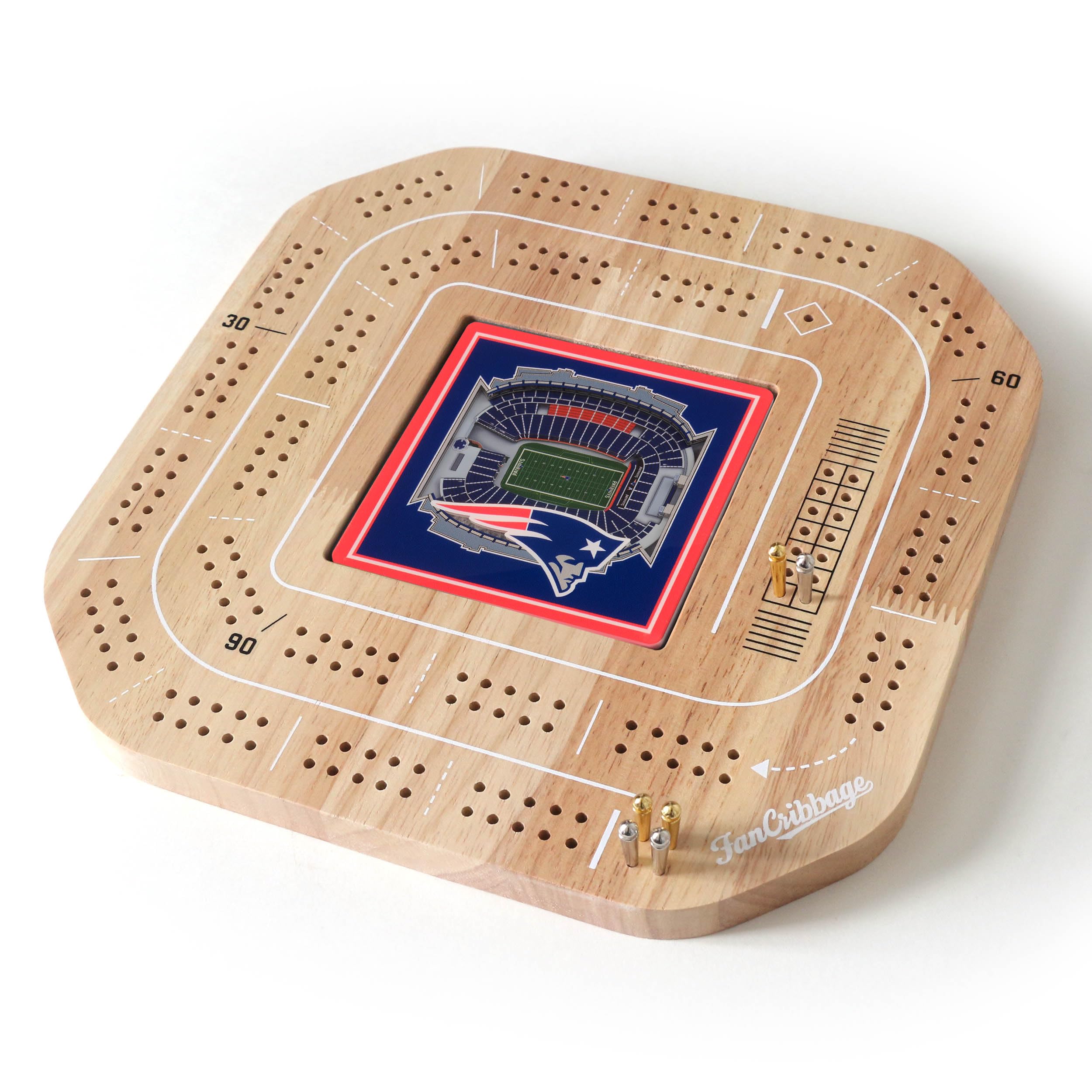 YouTheFan NFL New England Patriots Licensed Fan Cribbage Wood Board Game - Sports Collectibles, Sports Memorabilia, Sports Fan Shop, Sports Gifts