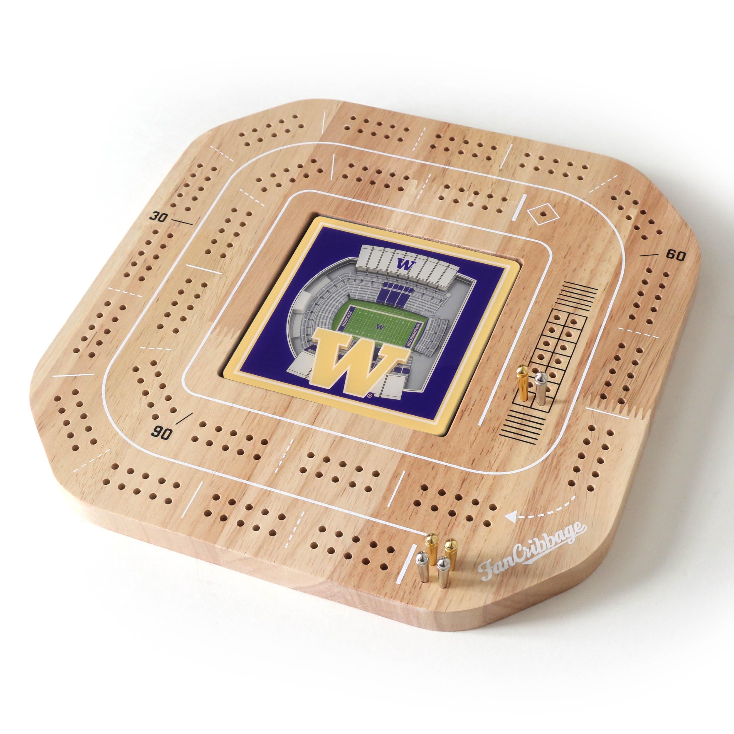 YouTheFan NCAA Washington Huskies Licensed Fan Cribbage Wood Board Game - Sports Collectibles, Sports Memorabilia, Sports Fan Shop, Sports Gifts