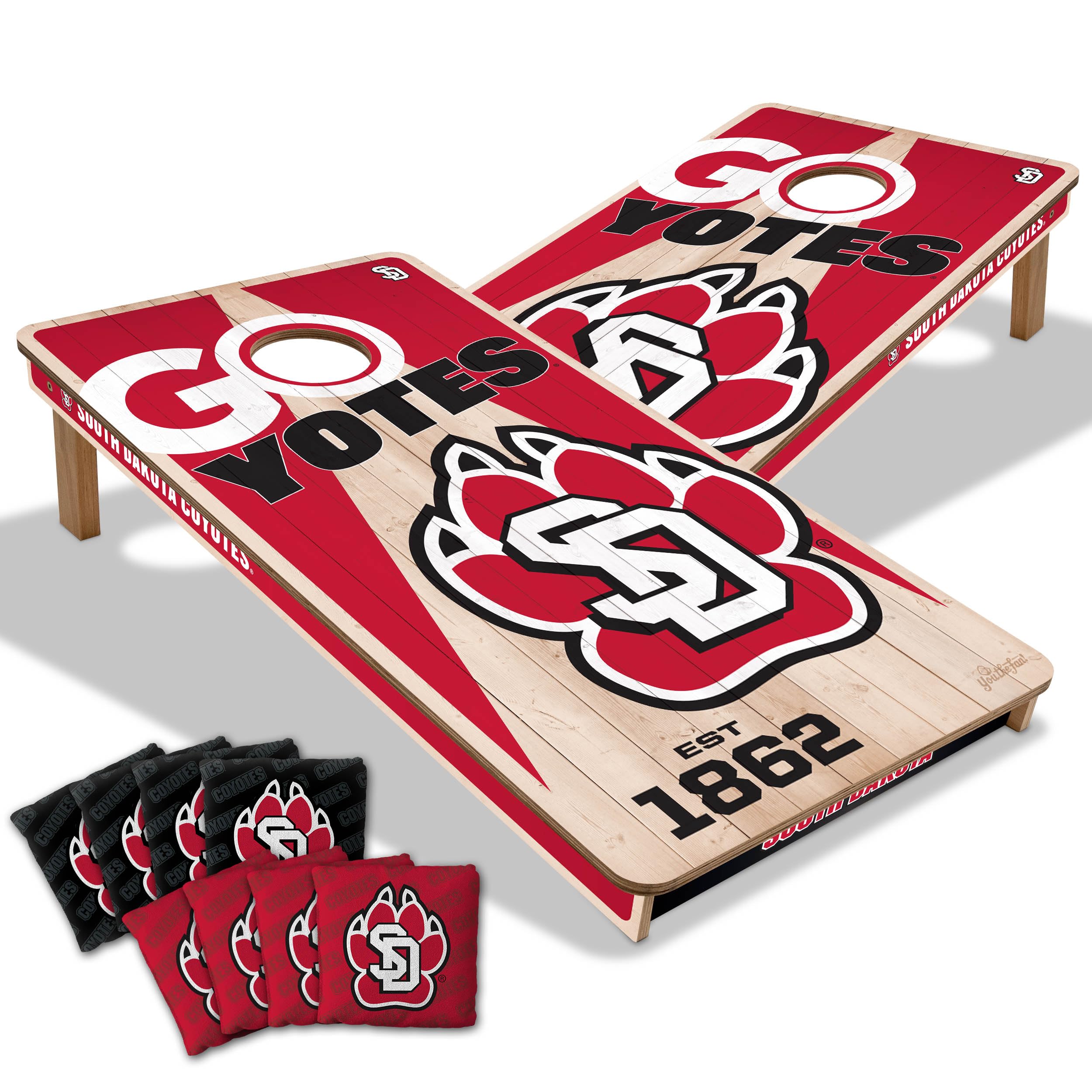YouTheFan NCAA South Dakota Coyotes 2’ x 4’ Professional Wood Cornhole Game with Logo Bags - Sports Collectibles, Sports Memorabilia, Sports Fan Shop, Sports Gifts