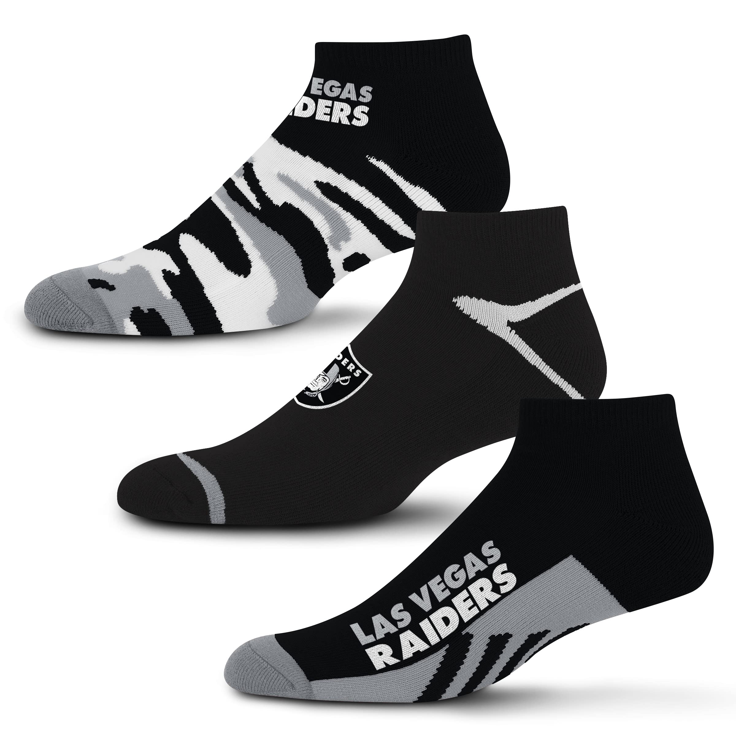 For Bare Feet NFL Las Vegas Raiders CAMO BOOM 3 Pack Ankle Sock Team Colors Large - Sports Gifts, Sports Memorabilia, Sports Collectibles, Fan Shop
