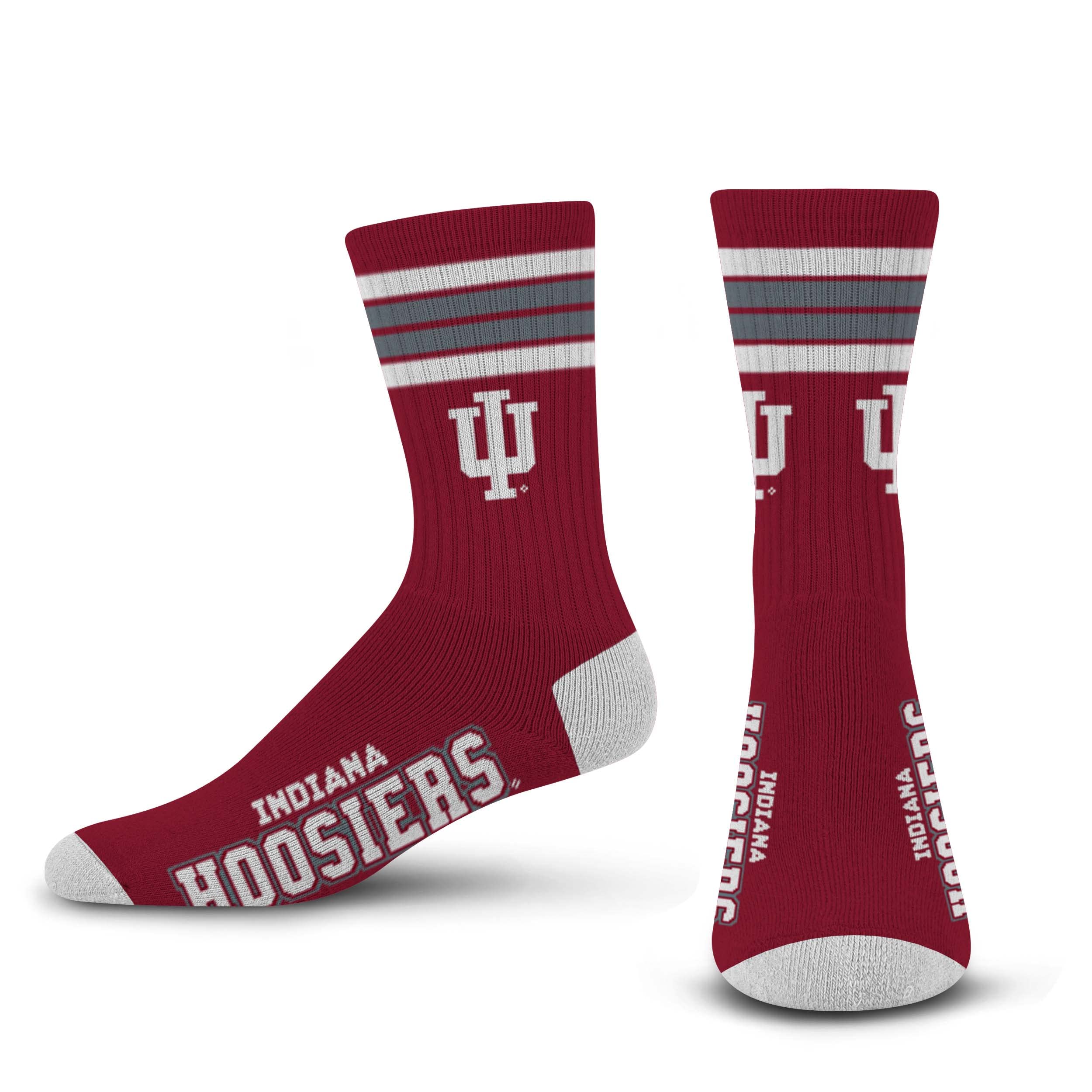 For Bare Feet NCAA Indiana Hoosiers 4 Stripe Deuce Crew Sock Team Color LARGE - Sports Gifts, Sports Memorabilia, Sports Collectibles, Fan Shop