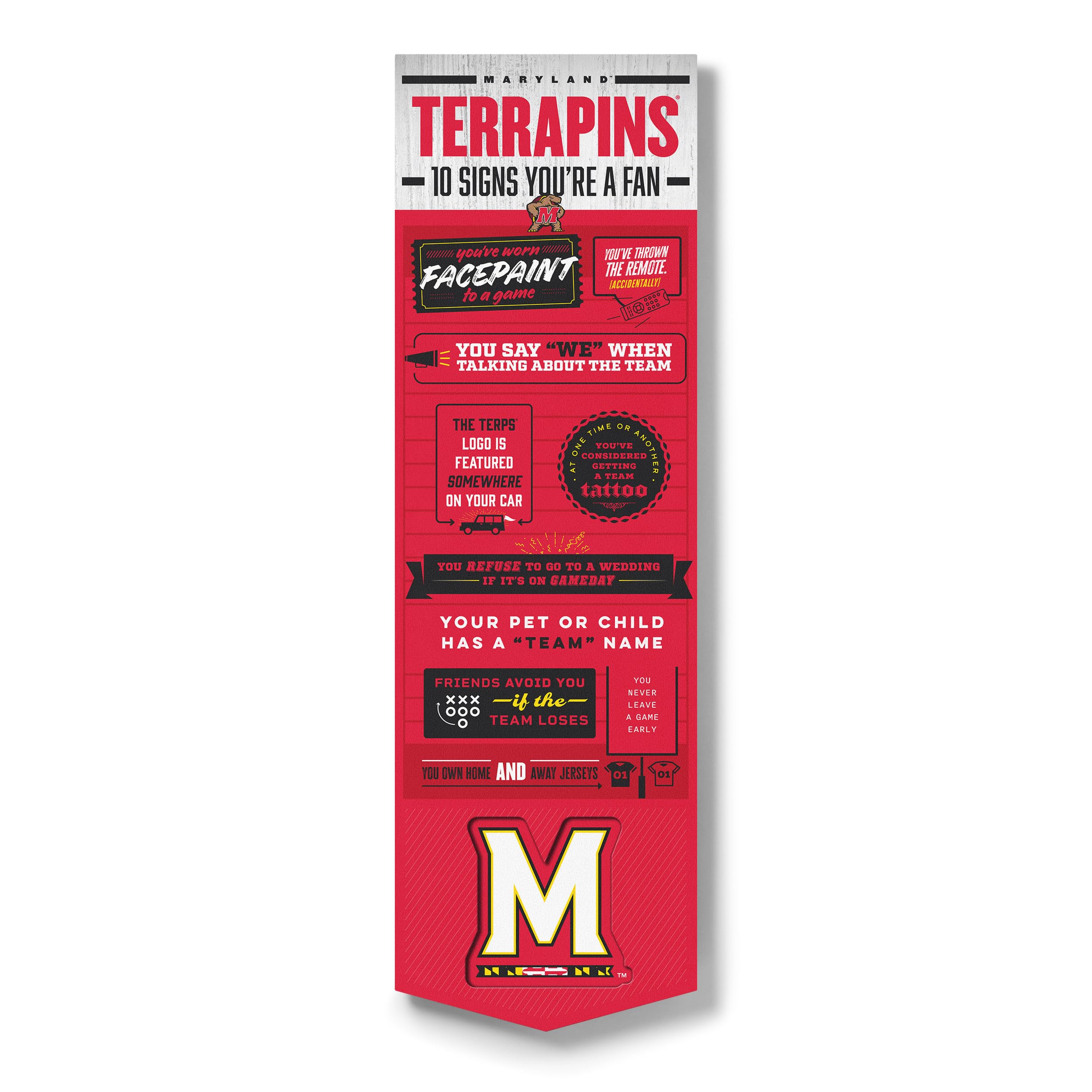 YouTheFan Officially-licensed NCAA Maryland Terrapins 6x19 Top 10 Signs Banner - humorous descriptions - fun sports fan phrases, original design, indoor team wall decor fan gift - Sports Collectibles, Sports Memorabilia, Sports Fan Shop, Sports Gifts