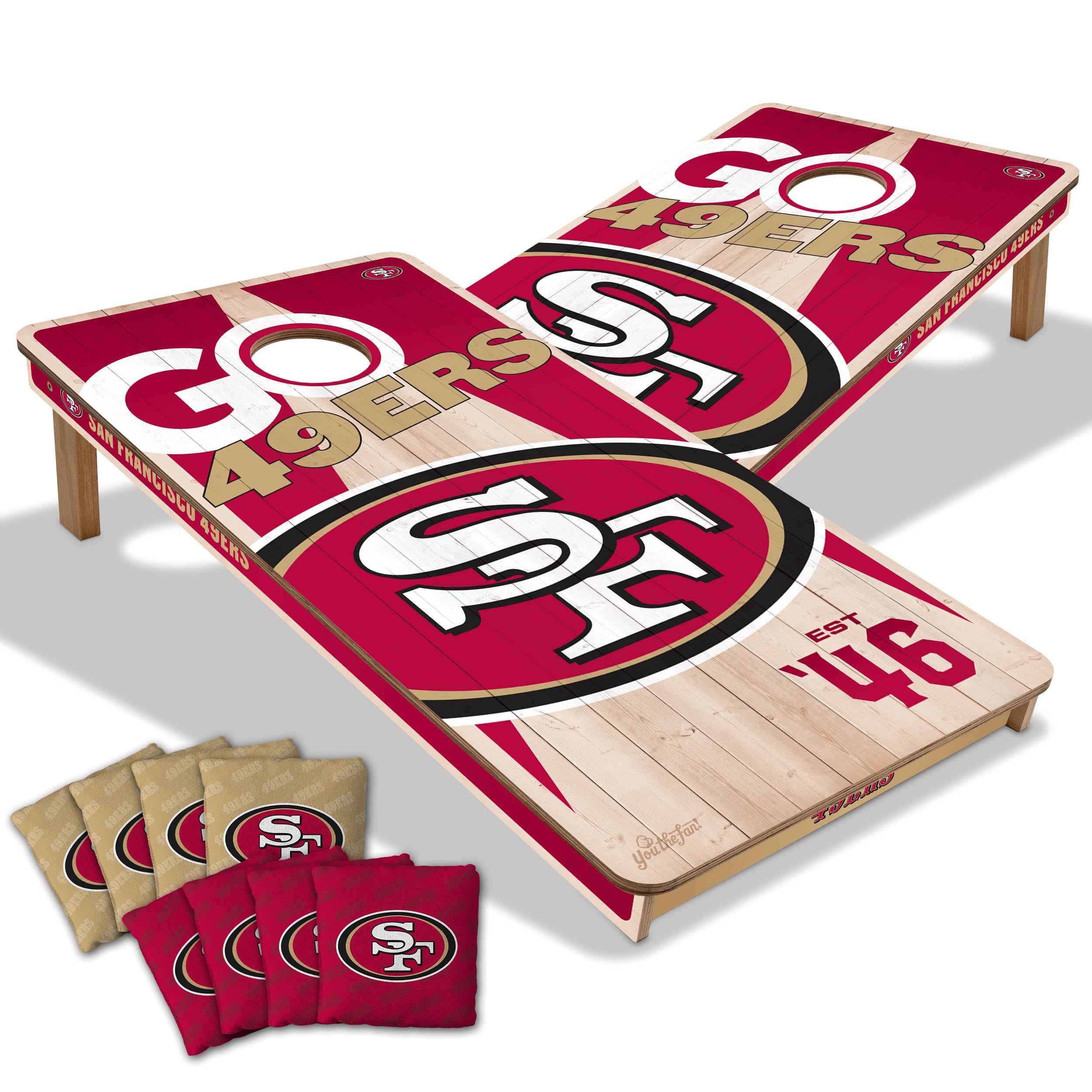 YouTheFan NFL San Francisco 49ers 2’ x 4’ Professional Wood Cornhole Game with Logo Bags - Sports Collectibles, Sports Memorabilia, Sports Fan Shop, Sports Gifts