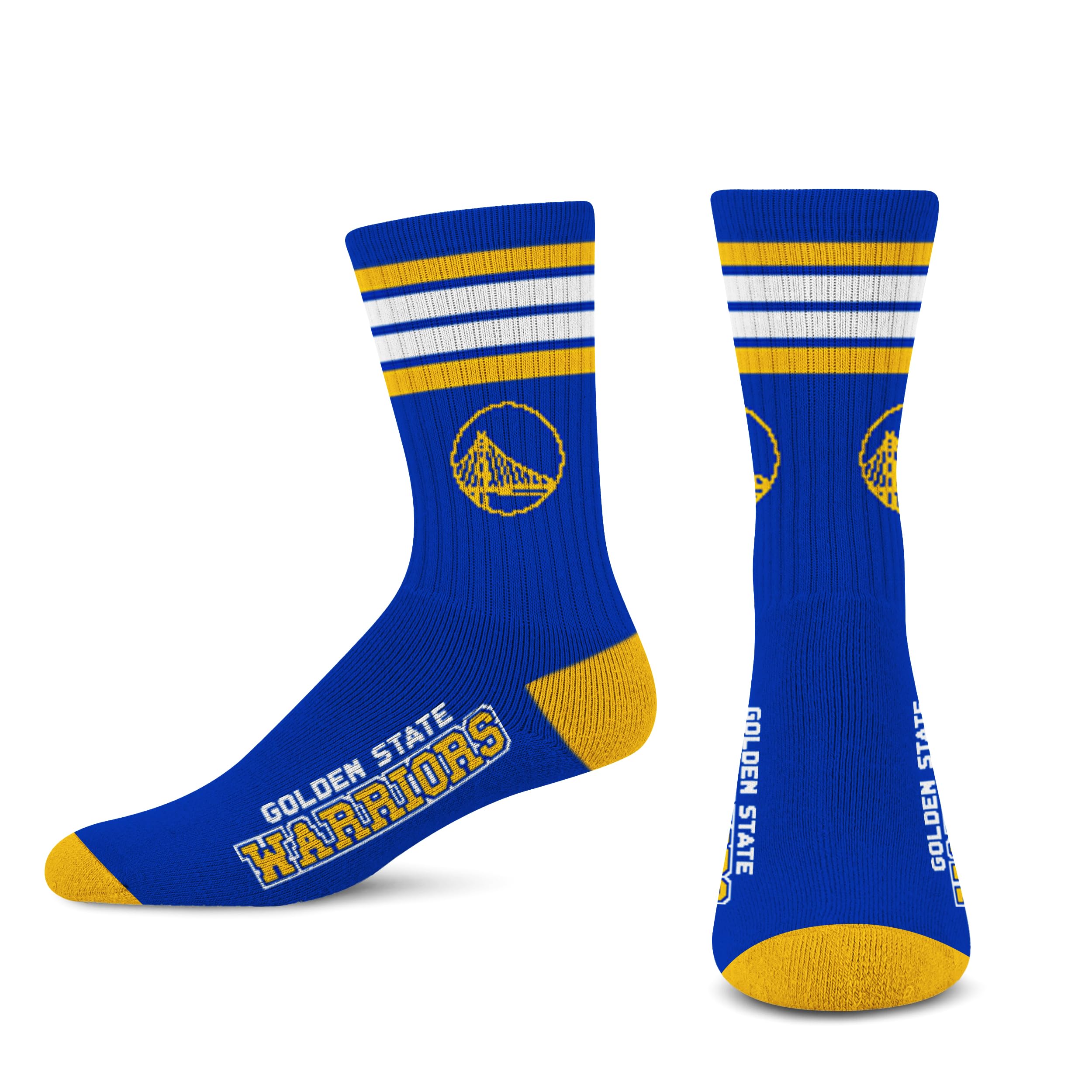 For Bare Feet NBA GOLDEN STATE WARRIORS 4 Stripe Deuce Crew Sock Team Color YOUTH - Sports Gifts, Sports Memorabilia, Sports Collectibles, Fan Shop