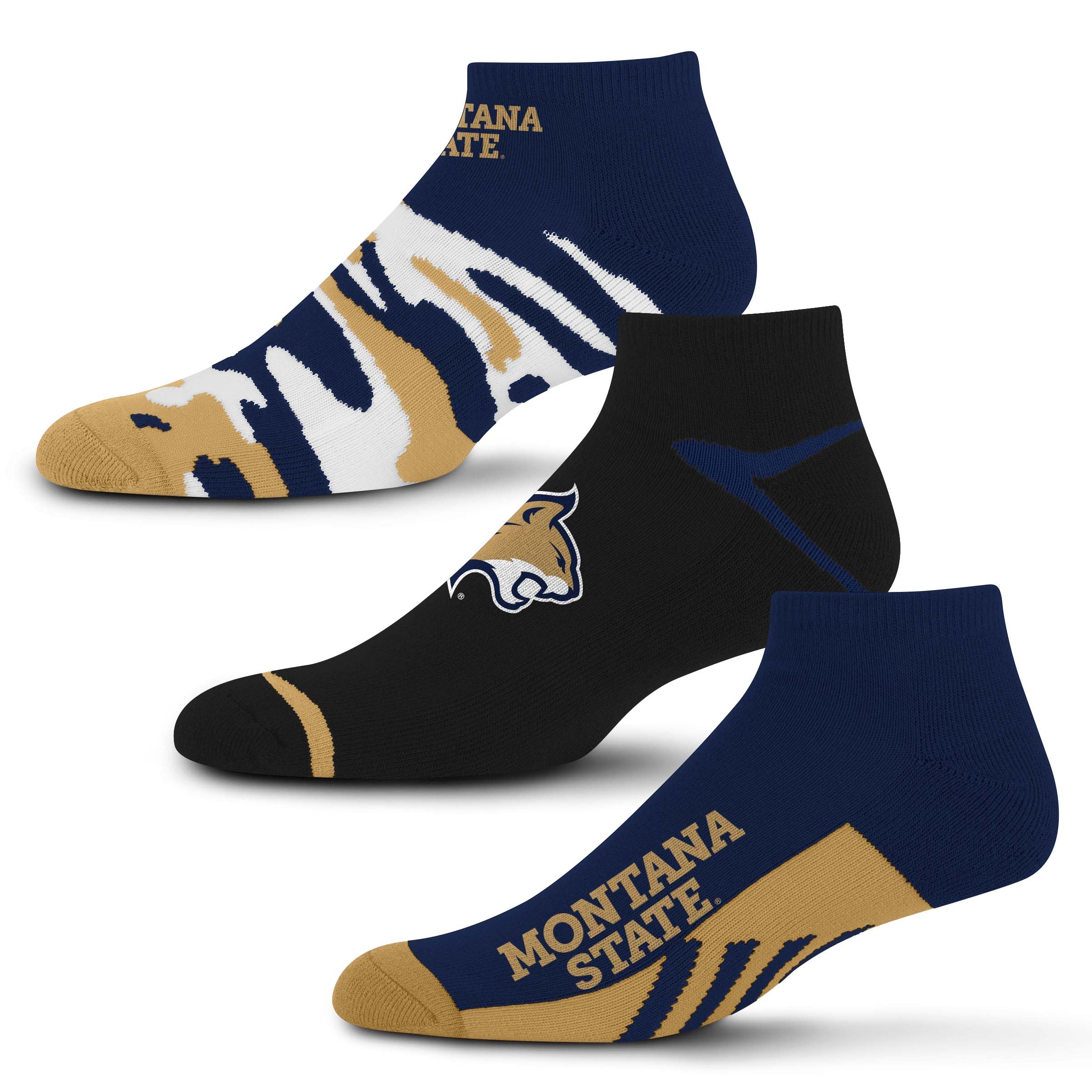 For Bare Feet NCAA Montana State Bobcats CAMO BOOM 3 Pack Ankle Sock Team Colors Large - Sports Gifts, Sports Memorabilia, Sports Collectibles, Fan Shop