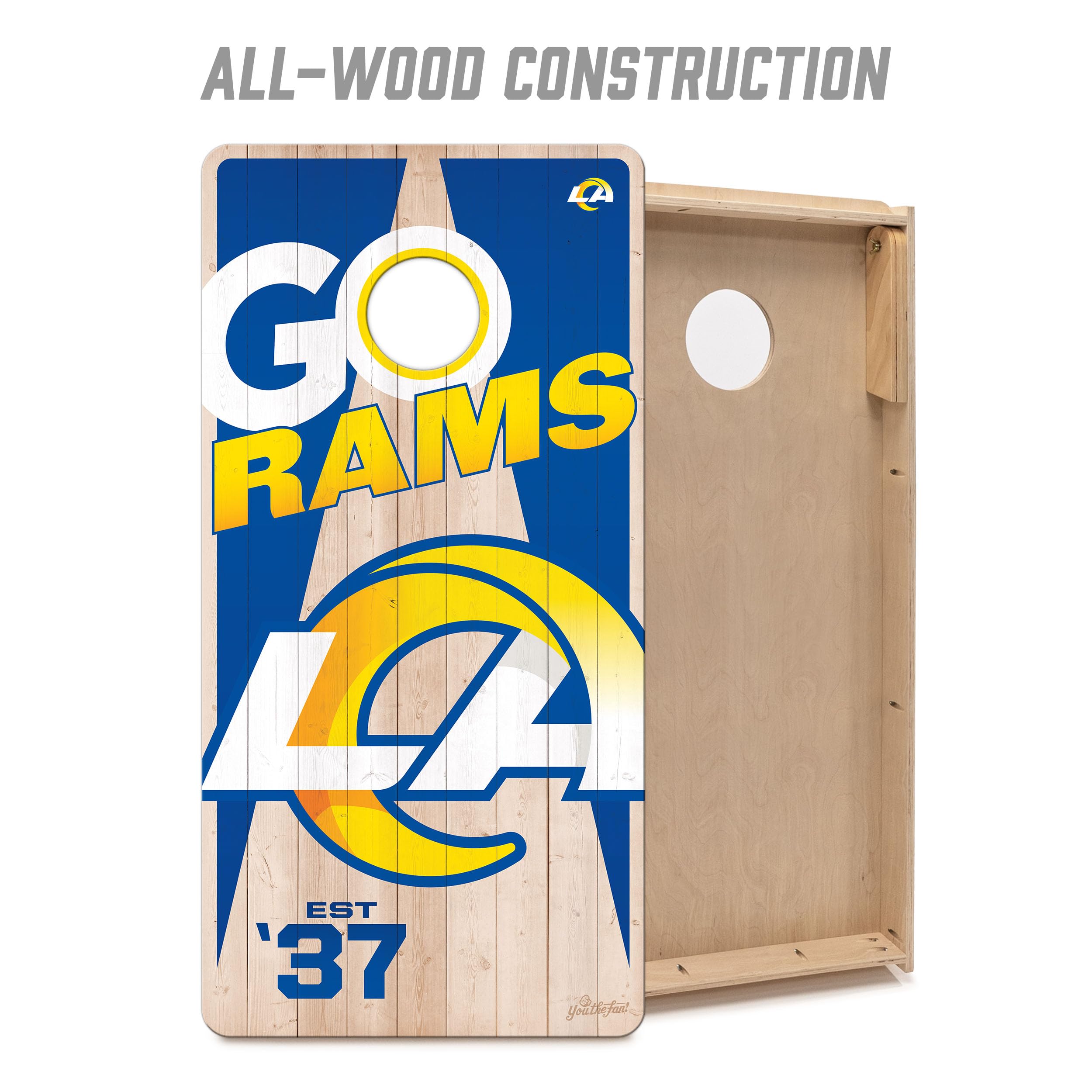 YouTheFan NFL Los Angeles Rams 2’ x 4’ Professional Wood Cornhole Game with Logo Bags - Sports Collectibles, Sports Memorabilia, Sports Fan Shop, Sports Gifts