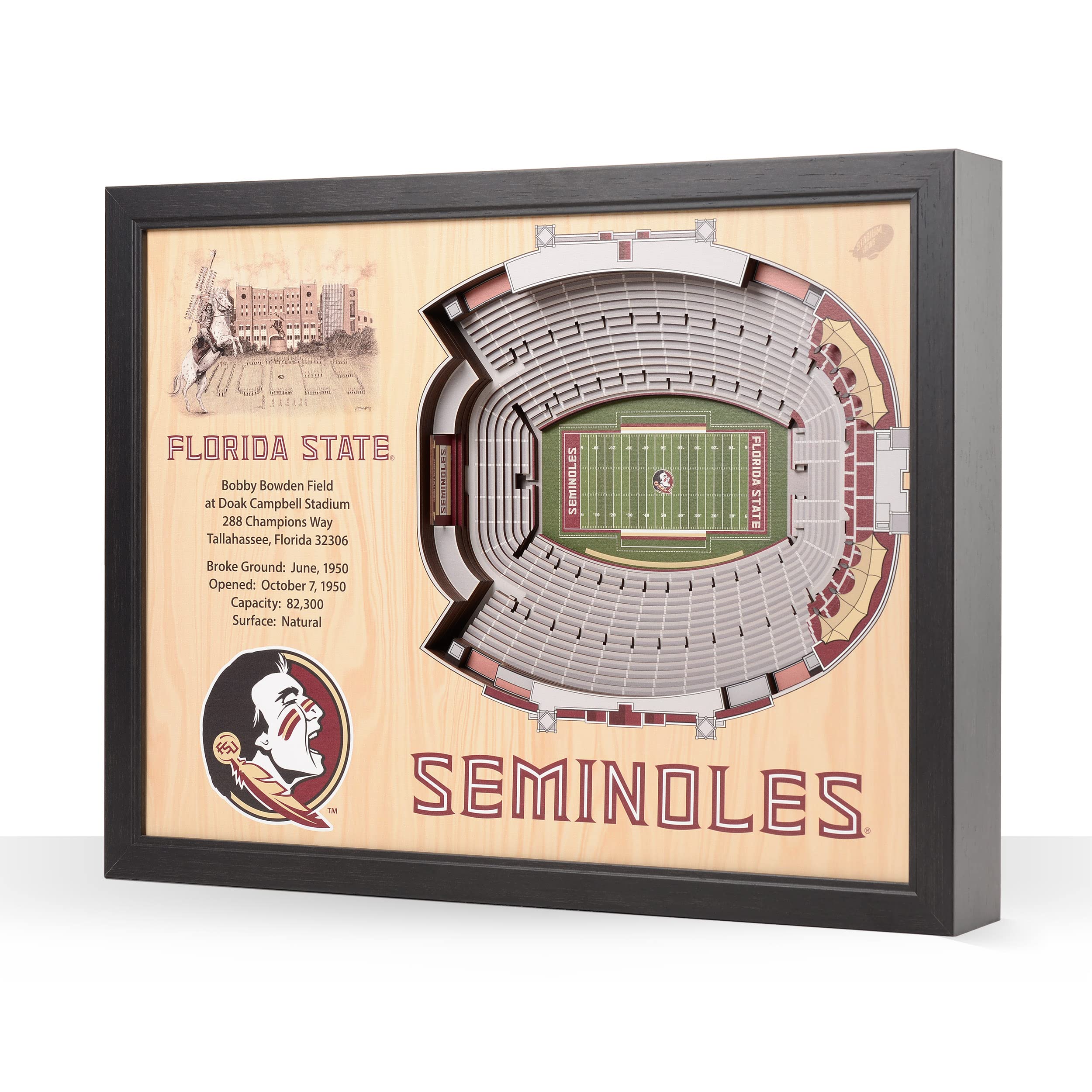 YouTheFan NCAA Florida State Seminoles 25-Layer StadiumViews 3D Wall Art - Doak Campbell Stadium,Brown - Sports Collectibles, Sports Memorabilia, Sports Fan Shop, Sports Gifts