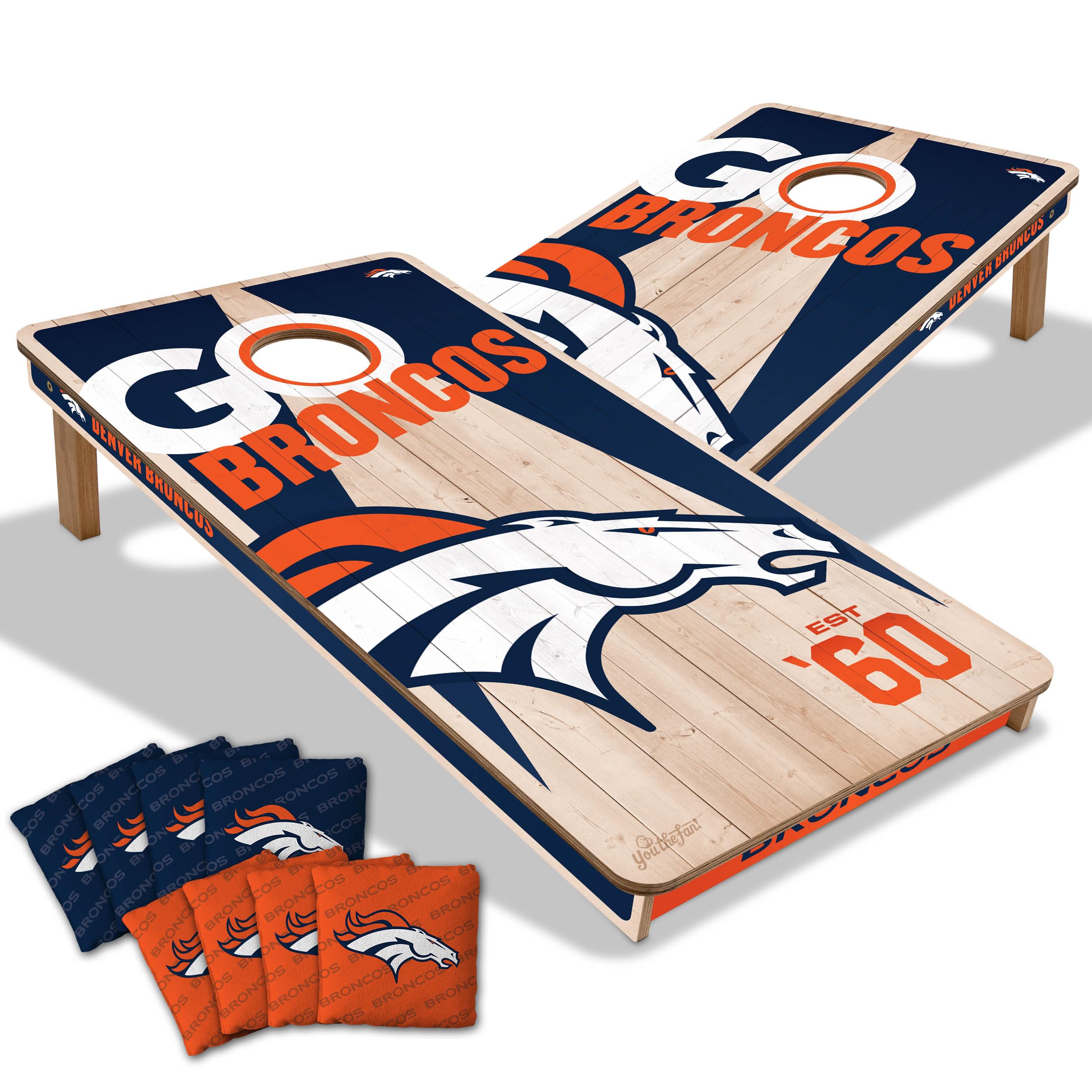YouTheFan NFL Denver Broncos 2’ x 4’ Professional Wood Cornhole Game with Logo Bags - Sports Collectibles, Sports Memorabilia, Sports Fan Shop, Sports Gifts