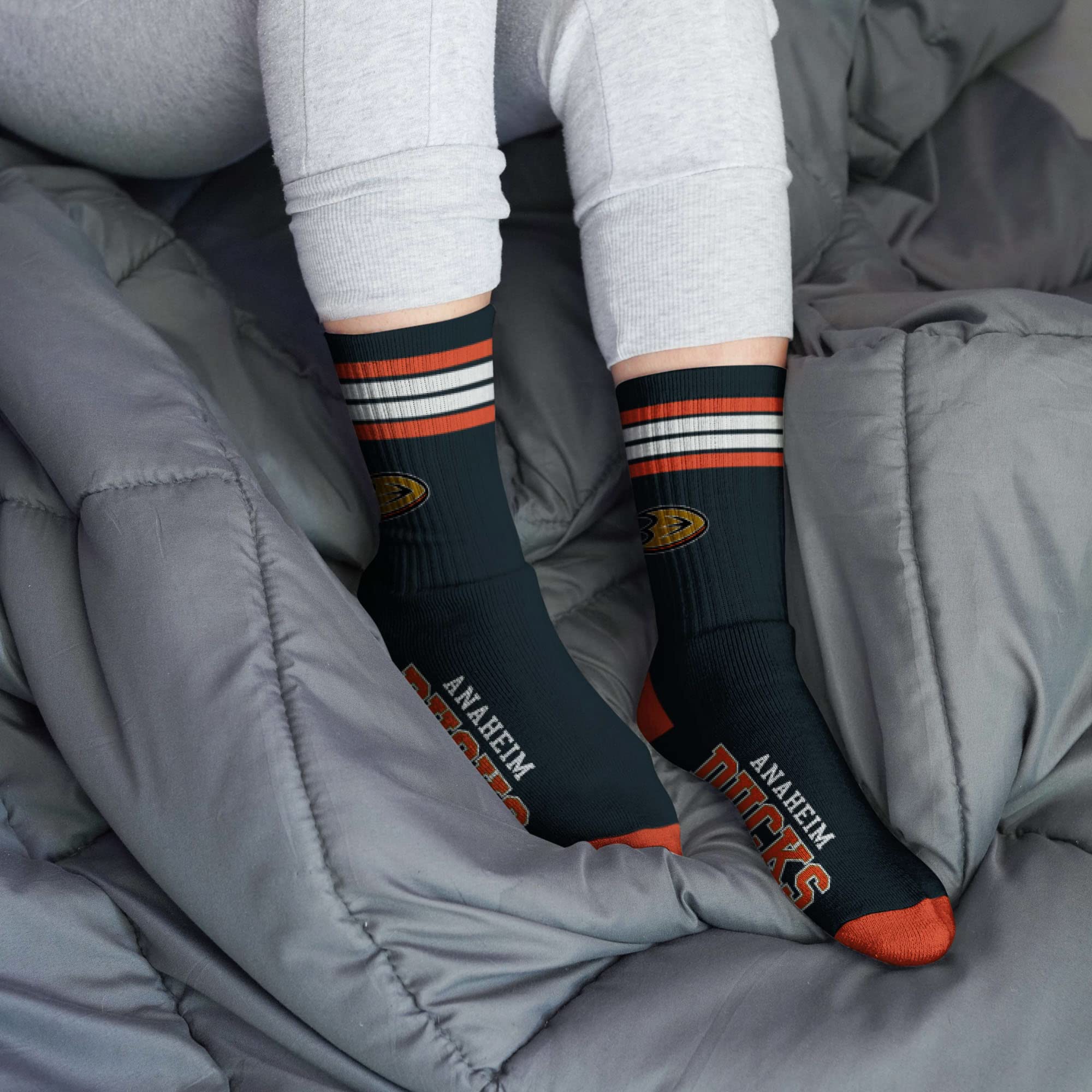 For Bare Feet NHL Anaheim Ducks 4 Stripe Deuce Crew Sock Team Color MEDIUM - Sports Gifts, Sports Memorabilia, Sports Collectibles, Fan Shop