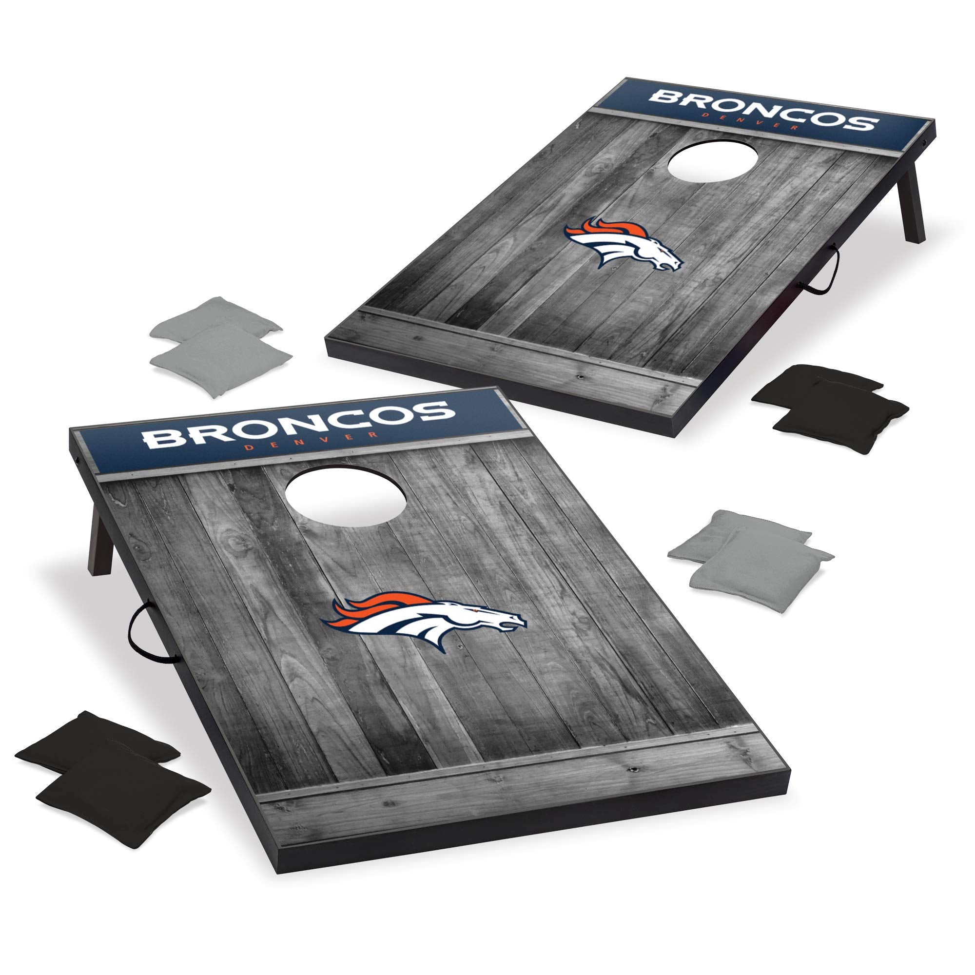Wild Sports 2'x3' MDF Wood NFL Denver Broncos Cornhole Set - Grey Wood Design - Sports Collectibles, Sports Memorabilia, Sports Fan Shop, Sports Gifts