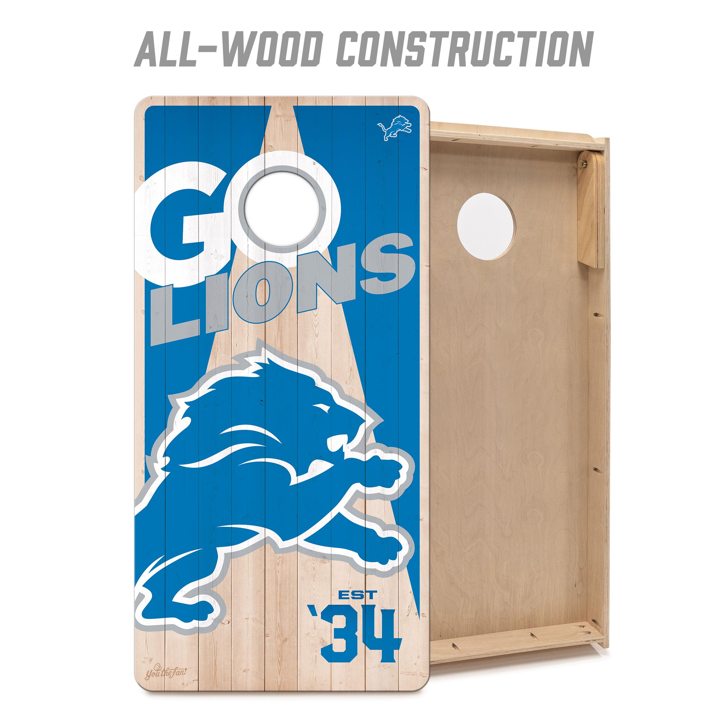 YouTheFan NFL Detroit Lions 2’ x 4’ Professional Wood Cornhole Game with Logo Bags - Sports Collectibles, Sports Memorabilia, Sports Fan Shop, Sports Gifts