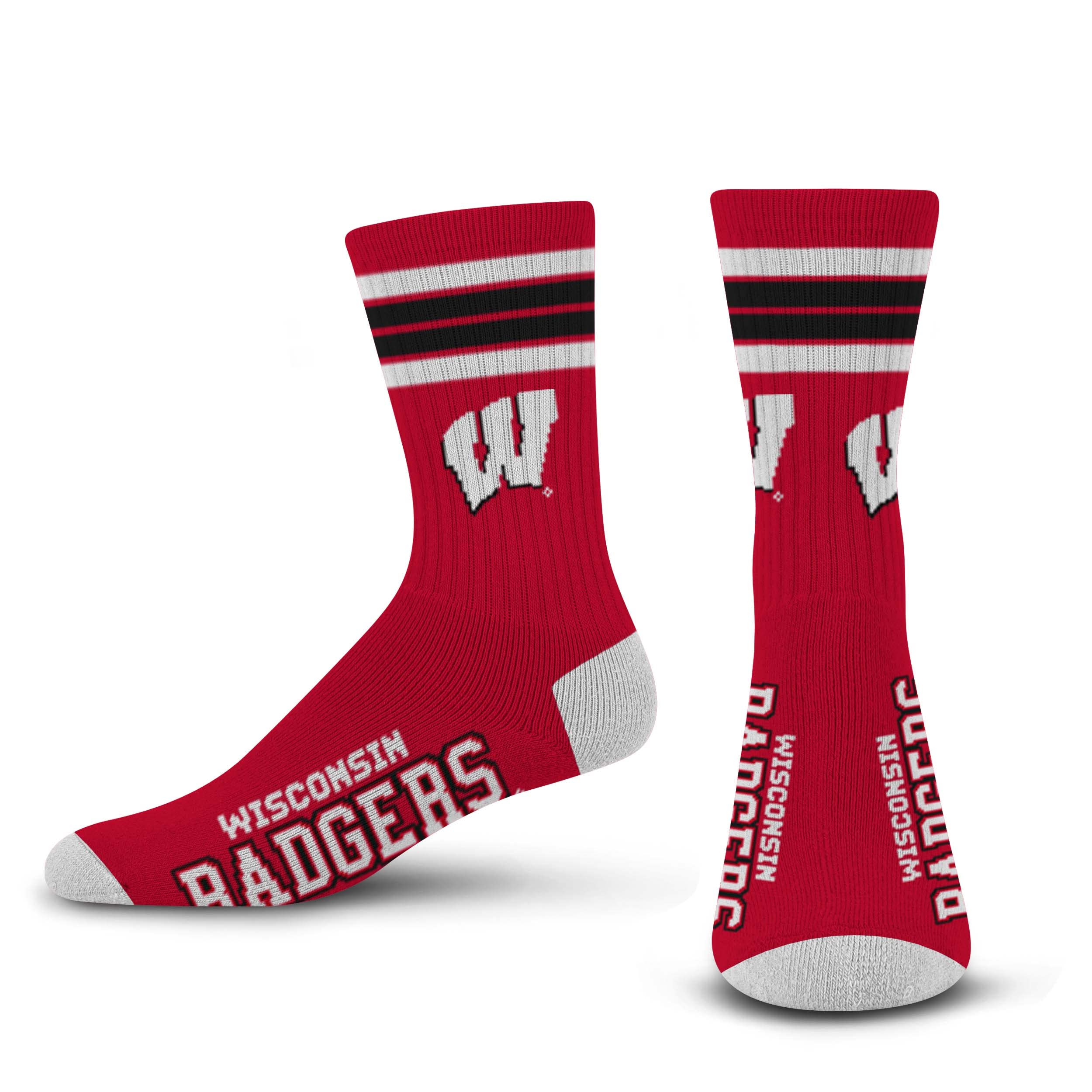 For Bare Feet NCAA Wisconsin Badgers 4 Stripe Deuce Crew Sock Team Color MEDIUM - Sports Gifts, Sports Memorabilia, Sports Collectibles, Fan Shop