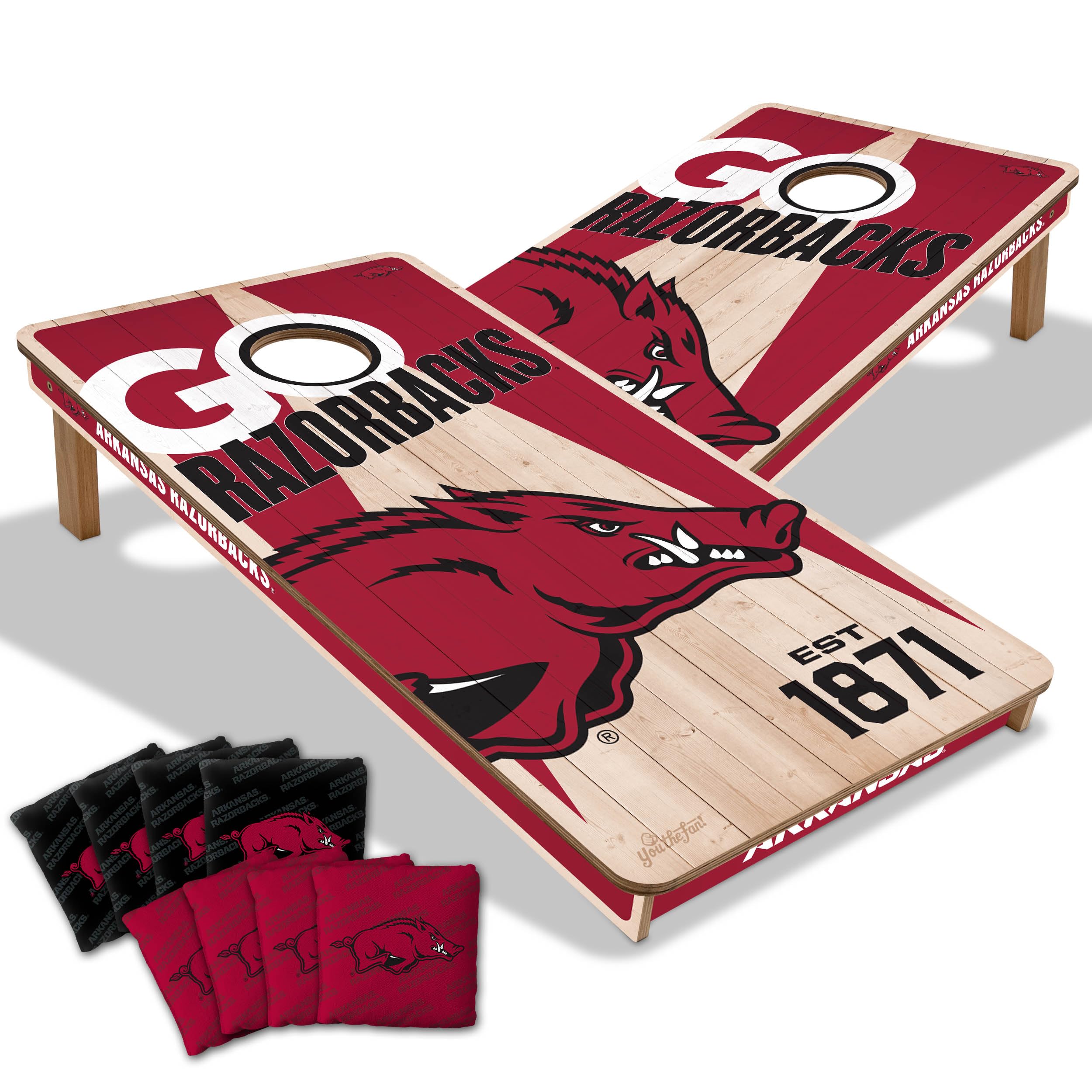 YouTheFan NCAA Arkansas Razorbacks 2’ x 4’ Professional Wood Cornhole Game with Logo Bags - Sports Collectibles, Sports Memorabilia, Sports Fan Shop, Sports Gifts