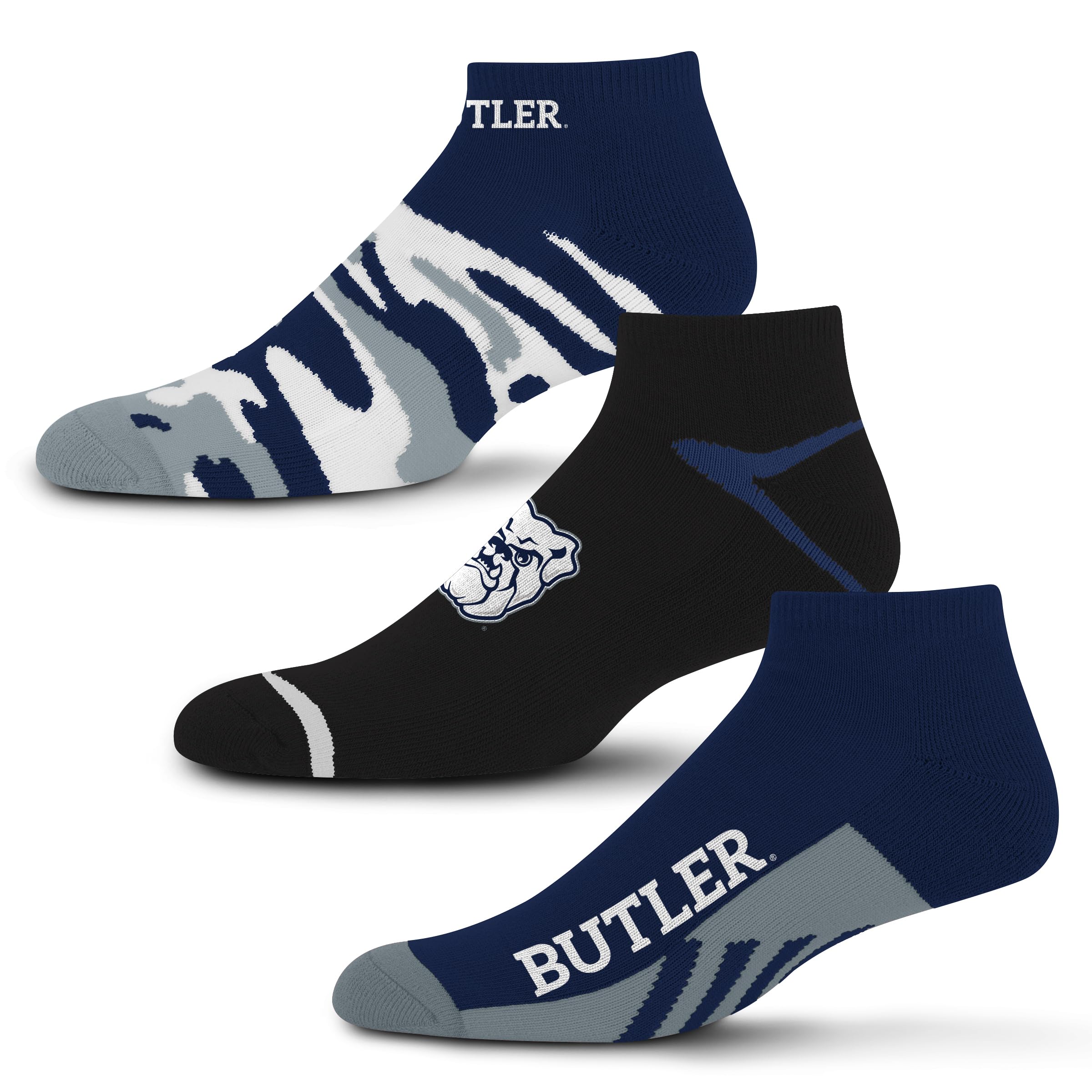 For Bare Feet NCAA Butler Bulldogs CAMO BOOM 3 Pack Ankle Sock Team Colors Large - Sports Gifts, Sports Memorabilia, Sports Collectibles, Fan Shop
