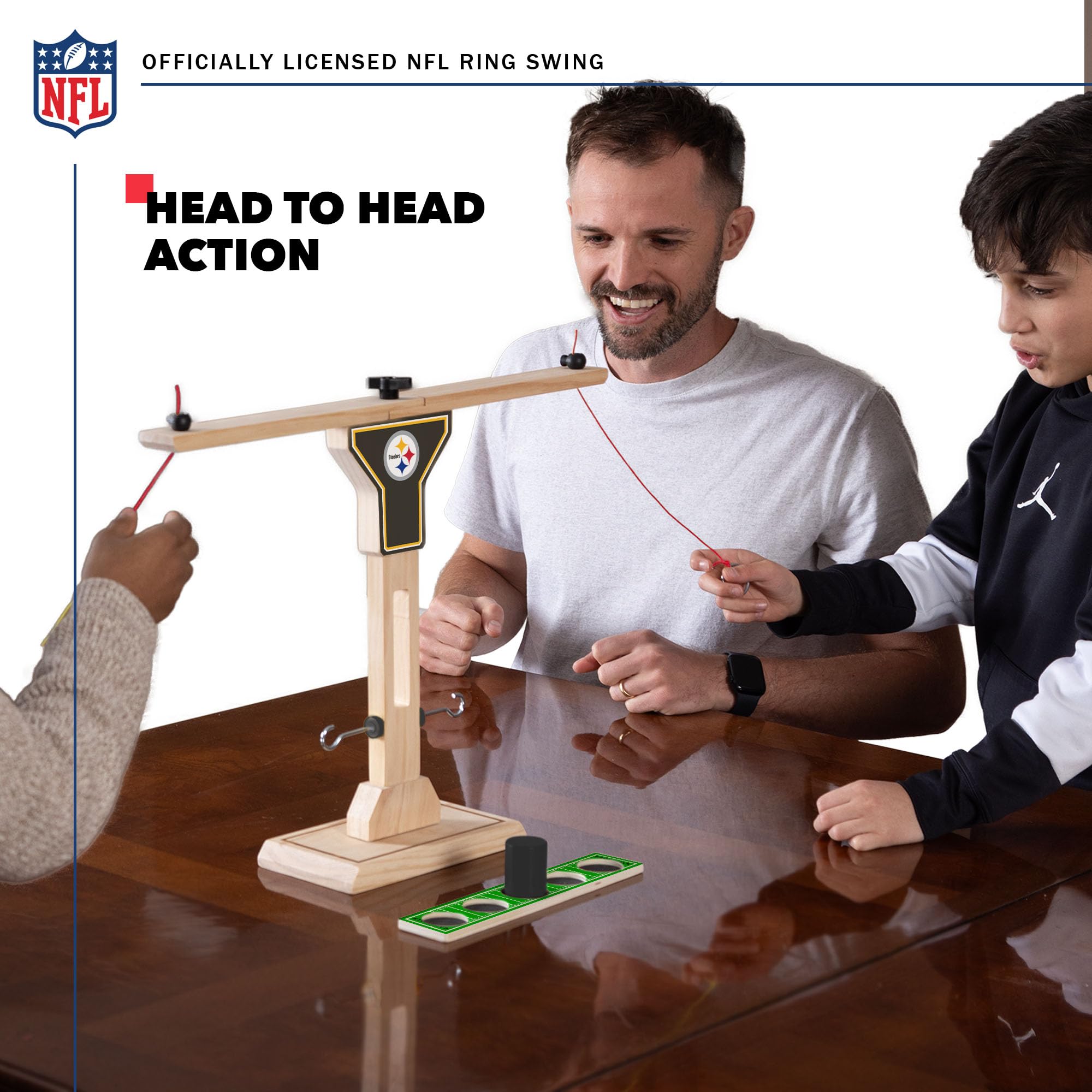 Wild Sports NFL Pittsburgh Steelers Wooden Ring Swing Battle - Head-to-Head Ring Toss Hook & Ring Game for NFL Fans - Sports Collectibles, Sports Memorabilia, Sports Fan Shop, Sports Gifts