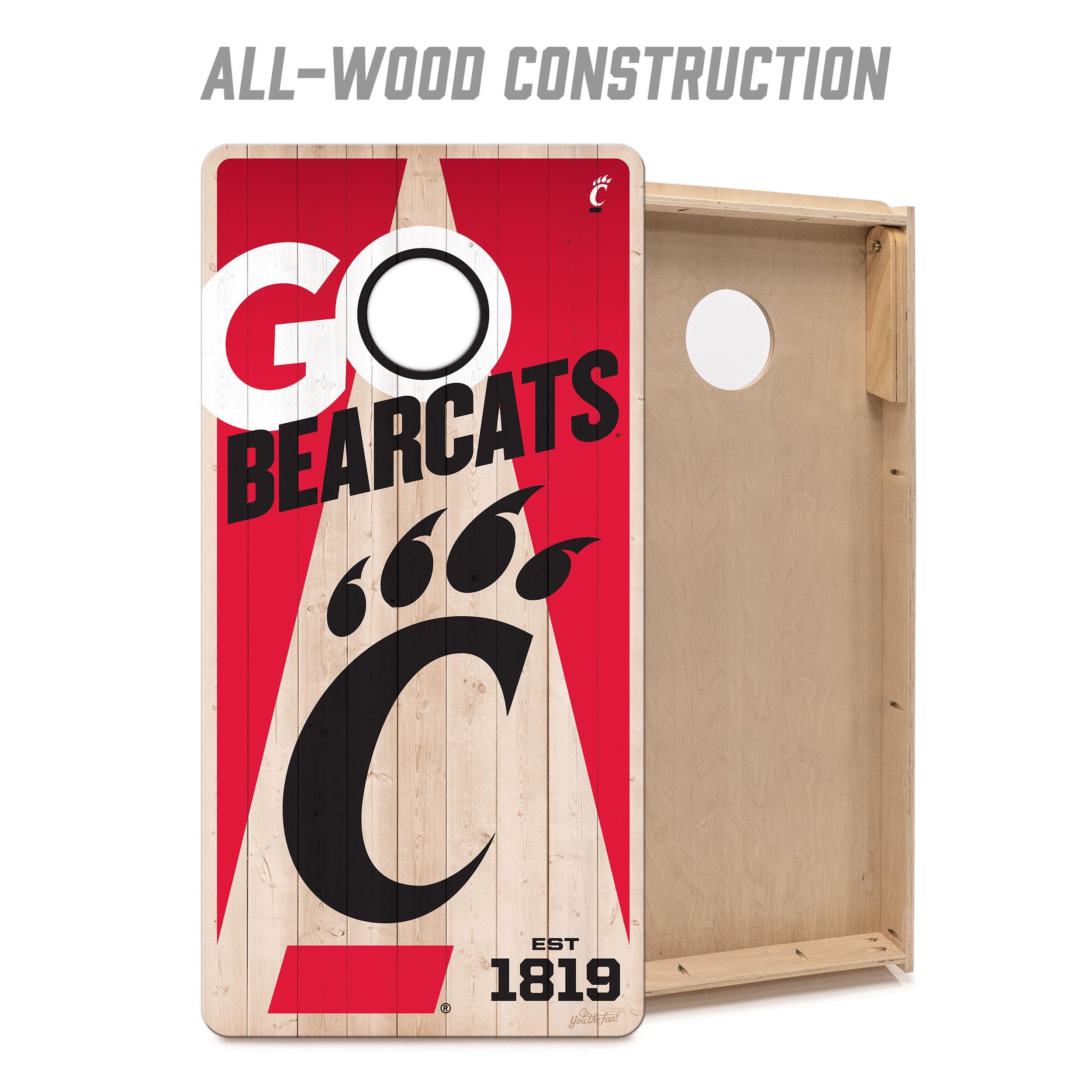 YouTheFan NCAA Cincinnati Bearcats 2’ x 4’ Professional Wood Cornhole Game with Logo Bags - Sports Collectibles, Sports Memorabilia, Sports Fan Shop, Sports Gifts