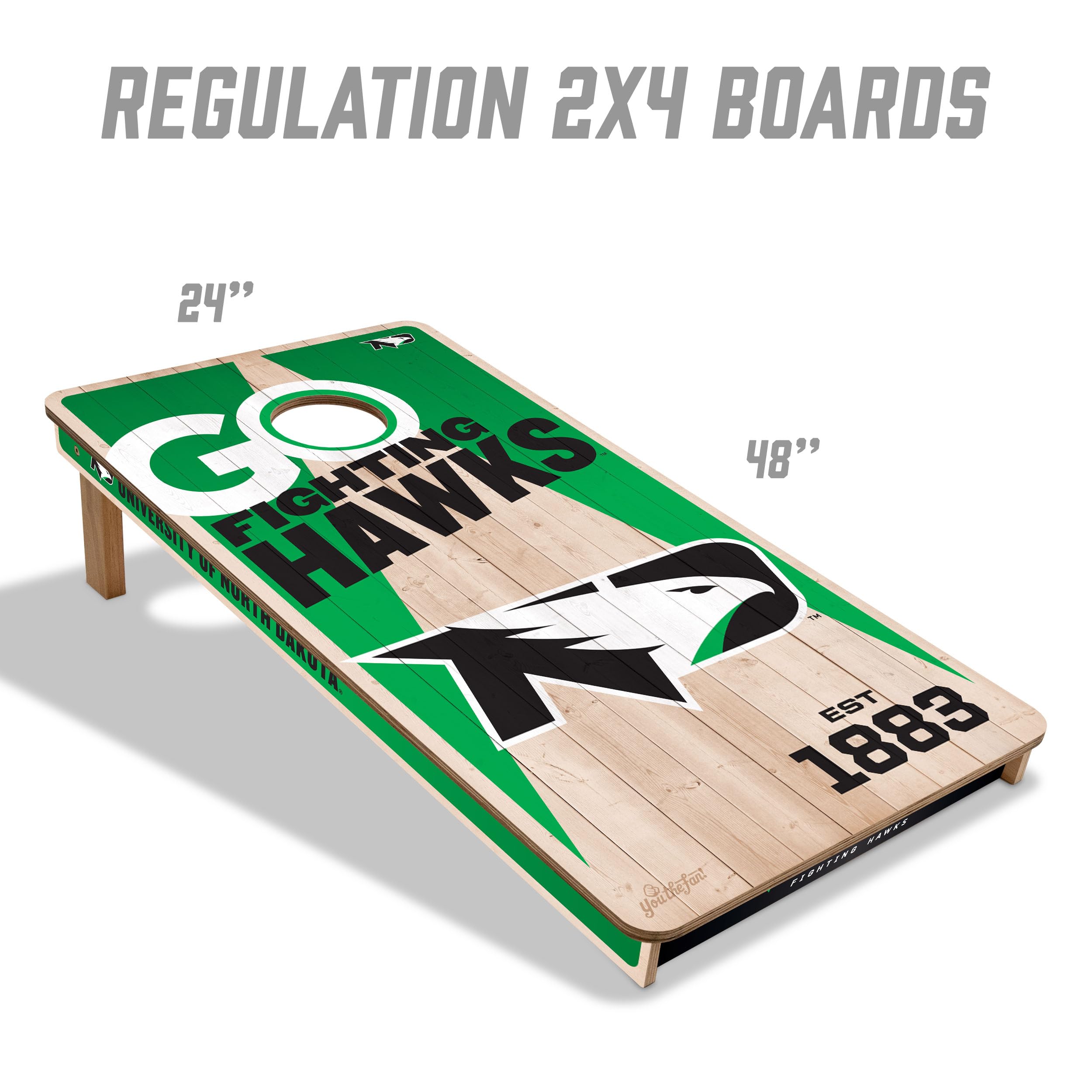 YouTheFan NCAA North Dakota Fighting Hawks 2’ x 4’ Professional Wood Cornhole Game with Logo Bags - Sports Collectibles, Sports Memorabilia, Sports Fan Shop, Sports Gifts