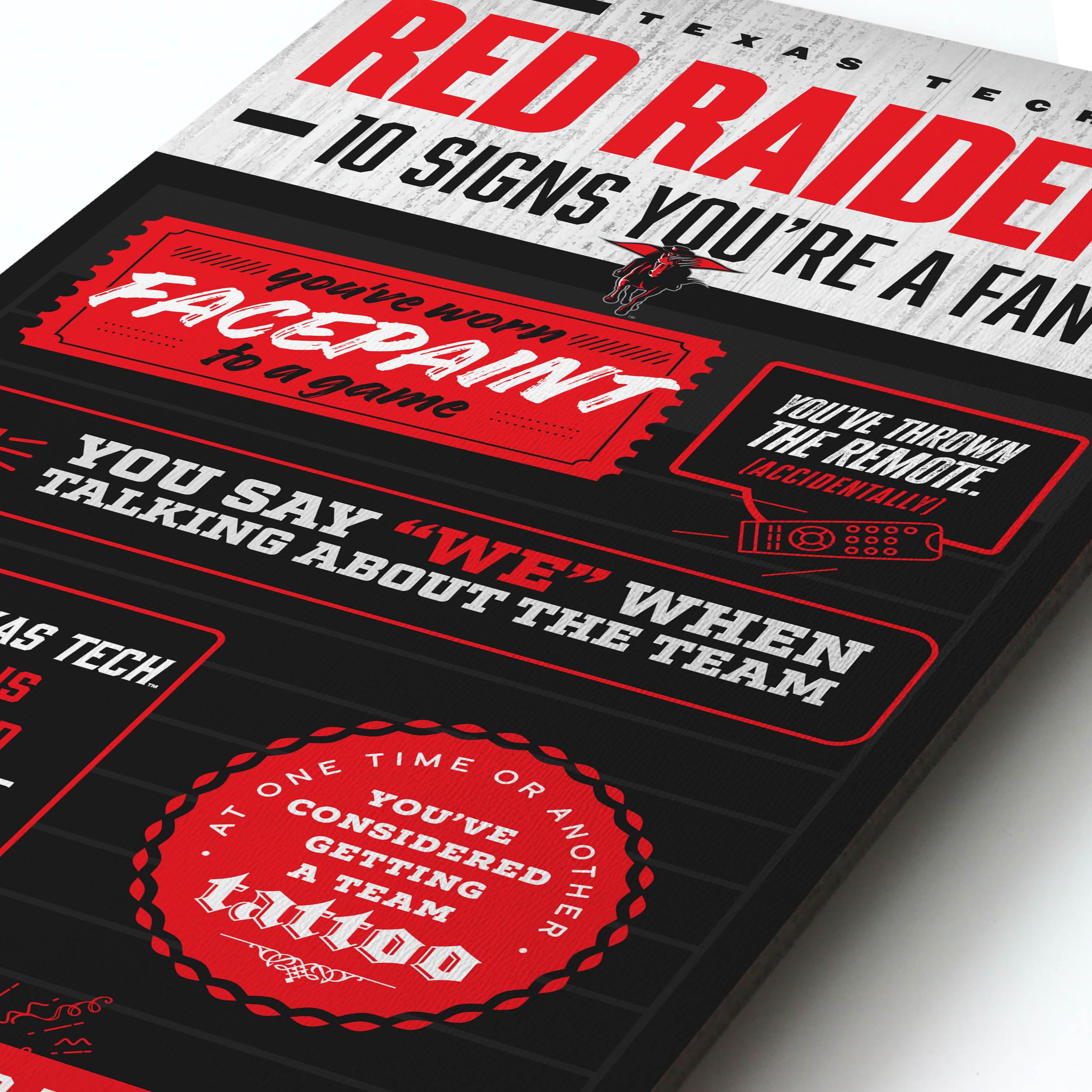 YouTheFan Officially-licensed NCAA Texas Tech Red Raiders 6x19 Top 10 Signs Banner - humorous descriptions - fun sports fan phrases, original design, indoor team wall decor fan gift - Sports Collectibles, Sports Memorabilia, Sports Fan Shop, Sports Gifts