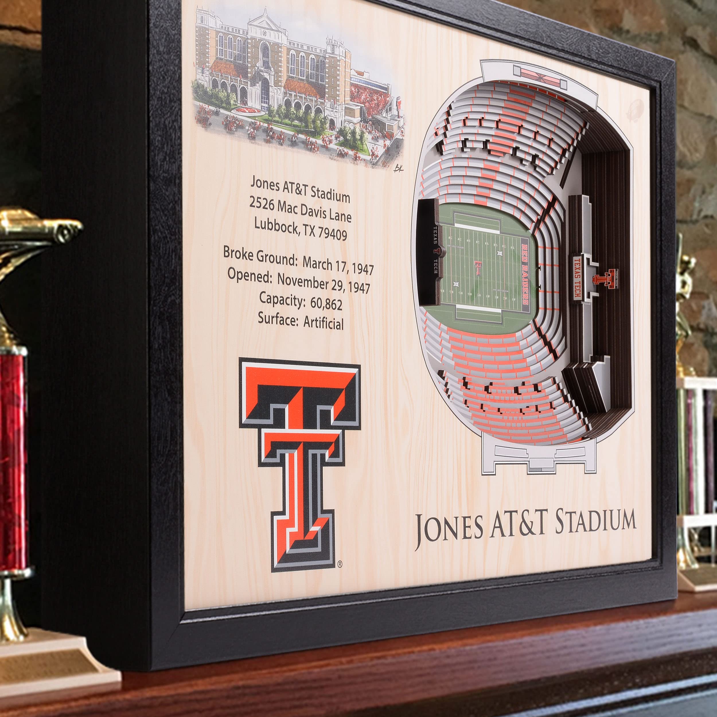 YouTheFan NCAA Texas Tech Red Raiders 25-Layer StadiumViews 3D Wall Art - Jones AT&T Stadium - Sports Collectibles, Sports Memorabilia, Sports Fan Shop, Sports Gifts