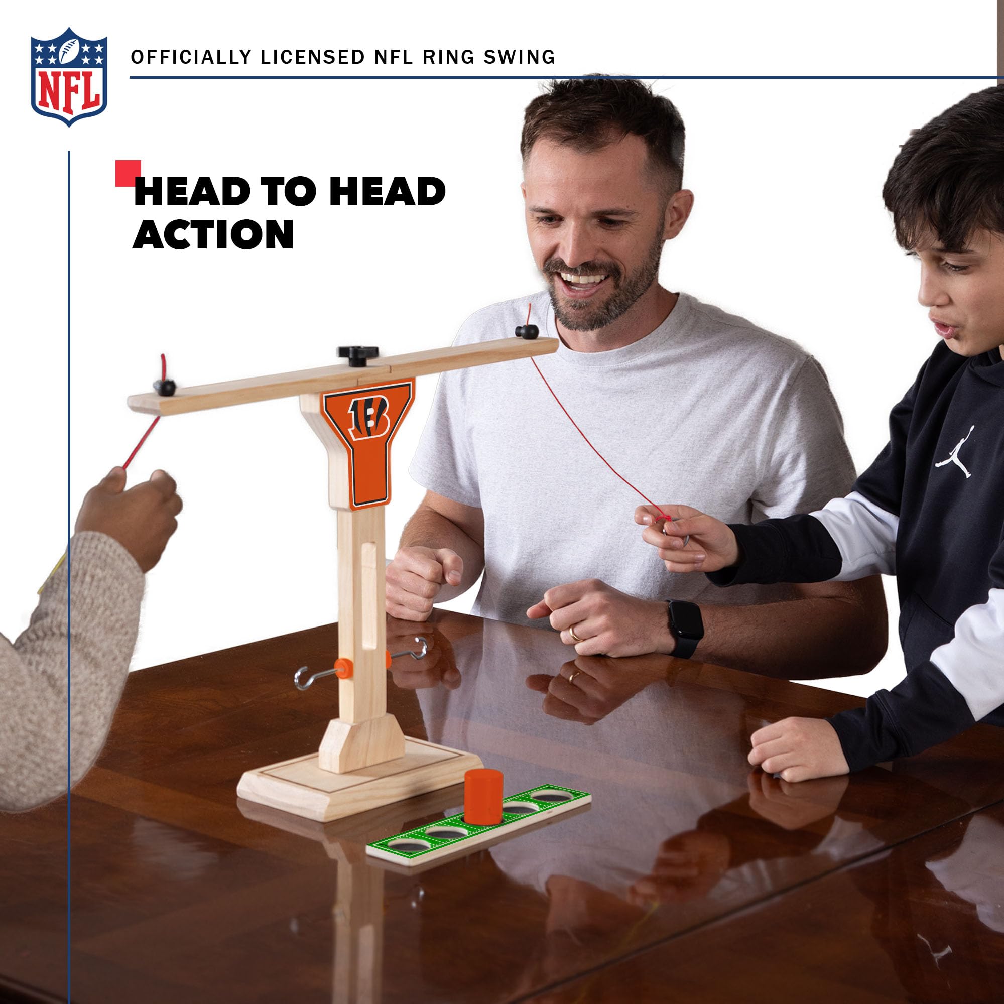 Wild Sports NFL Cincinnati Bengals Wooden Ring Swing Battle - Head-to-Head Ring Toss Hook & Ring Game for NFL Fans - Sports Collectibles, Sports Memorabilia, Sports Fan Shop, Sports Gifts