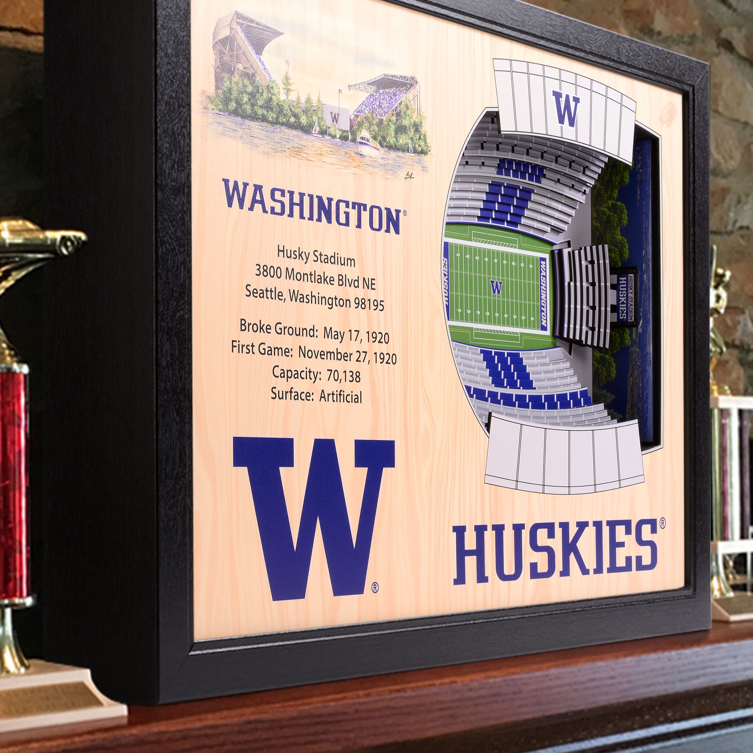 YouTheFan NCAA Washington Huskies 25-Layer StadiumViews 3D Wall Art - Husky Stadium , Brown - Sports Collectibles, Sports Memorabilia, Sports Fan Shop, Sports Gifts
