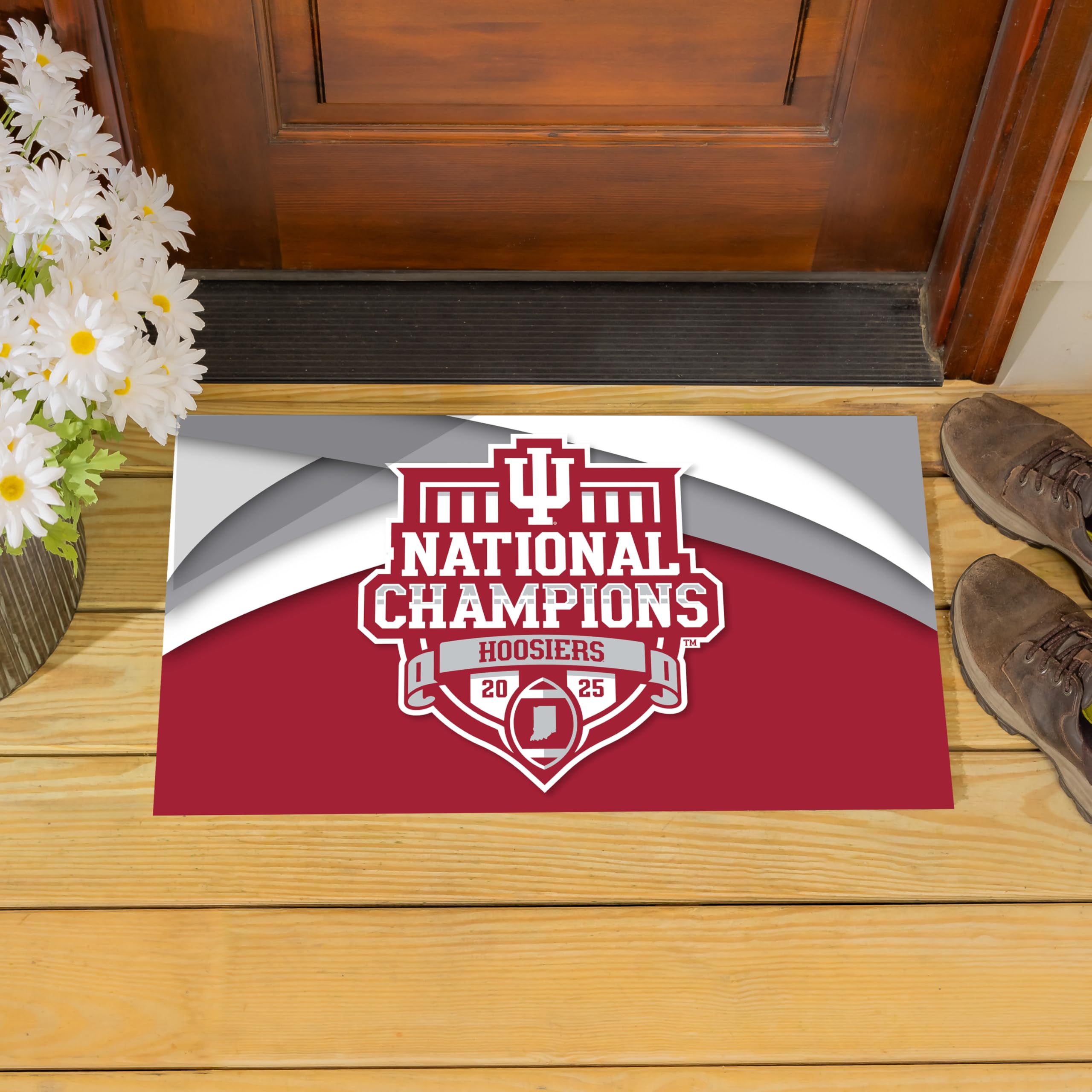 Team Sports America NCAA Indiana University Doormat, CFP National Champions 2025-26, 28x16 inches, Non-Slip Backing Turf Mat, Indoor and Outdoor Entrance Welcome Mats - Sports Gifts, Sports Memorabilia, Sports Collectibles, Fan Shop