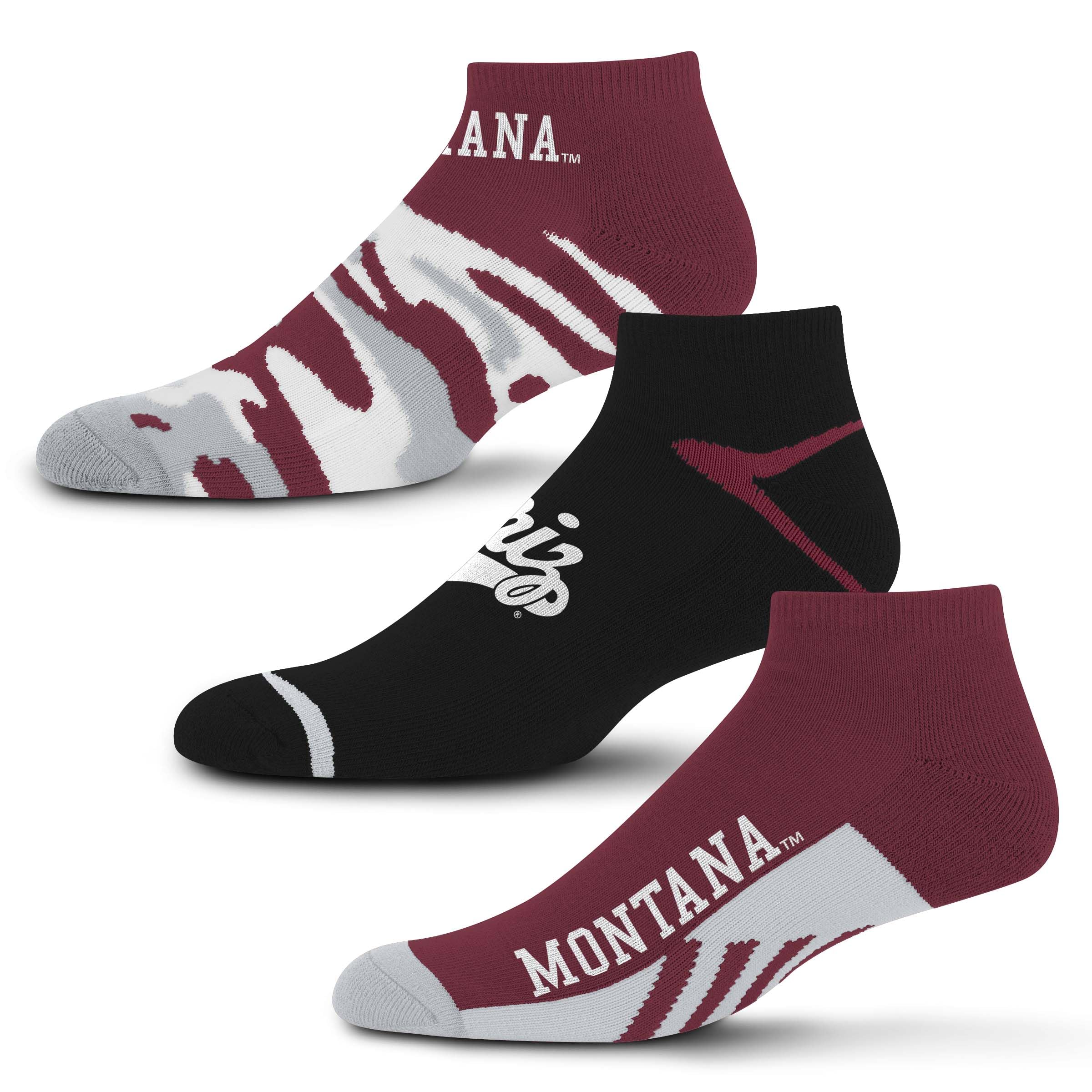 For Bare Feet NCAA Montana Grizzlies CAMO BOOM 3 Pack Ankle Sock Team Colors Large - Sports Gifts, Sports Memorabilia, Sports Collectibles, Fan Shop