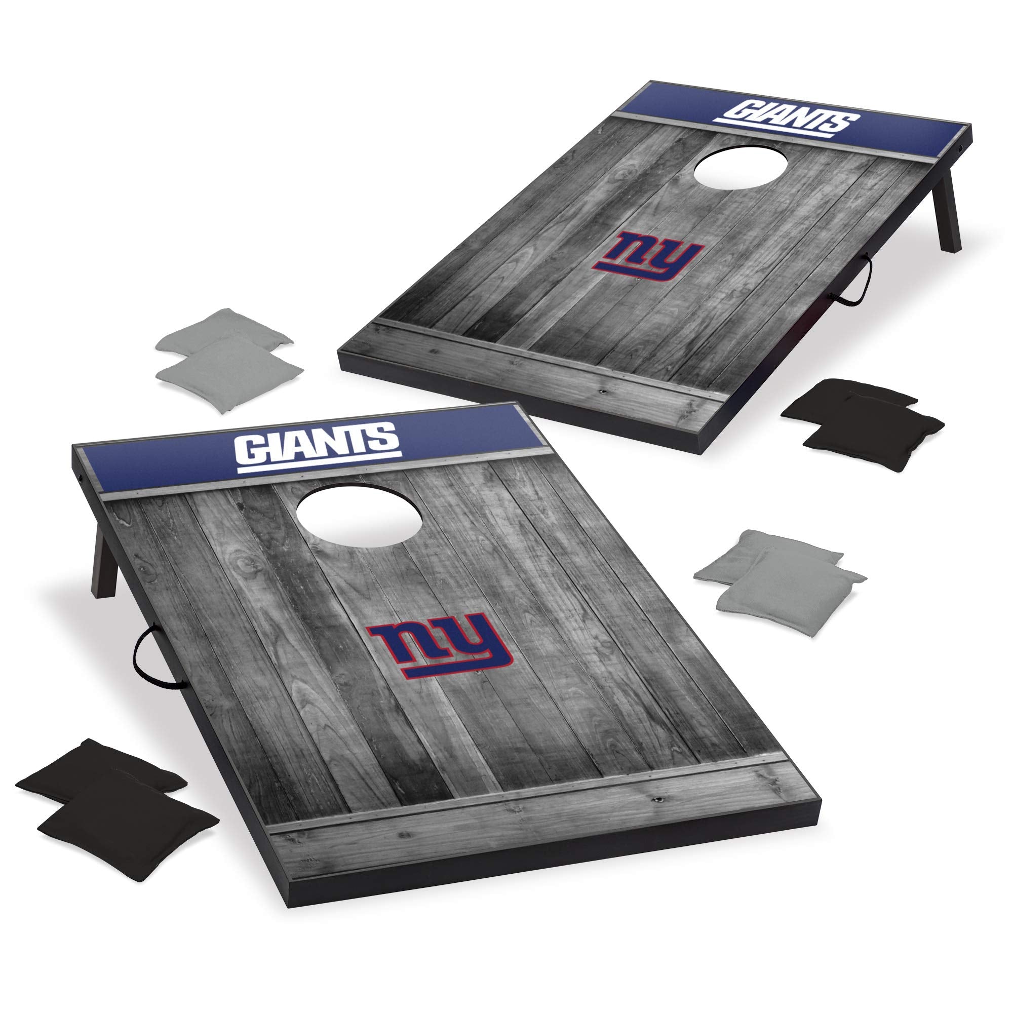 Wild Sports 2'x3' MDF Wood NFL New York Giants Cornhole Set - Grey Wood Design - Sports Collectibles, Sports Memorabilia, Sports Fan Shop, Sports Gifts