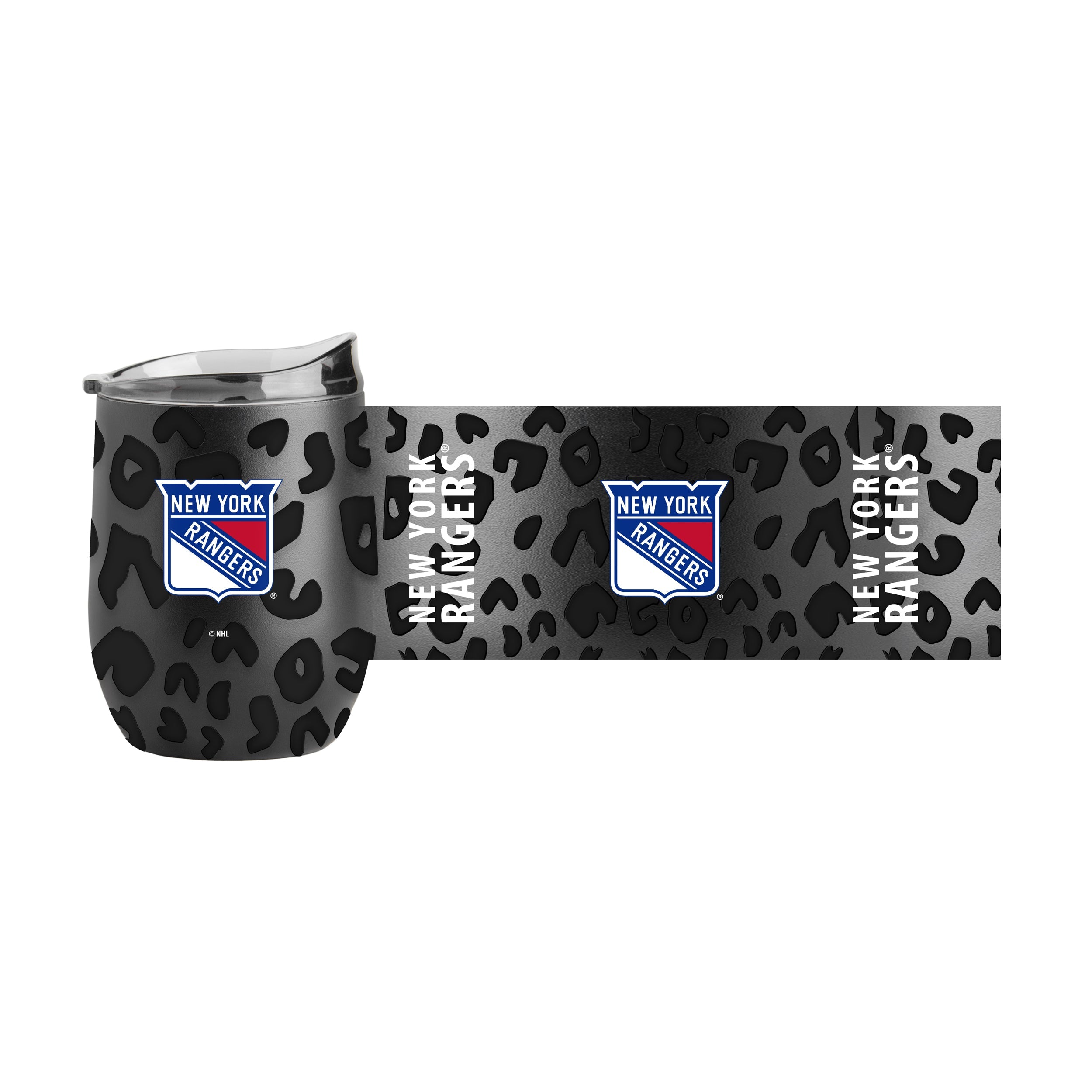 New York Rangers Leopard 16oz Black Powder Coat Curved Beverage - Sports Gifts, Sports Memorabilia, Sports Collectibles, Fan Shop