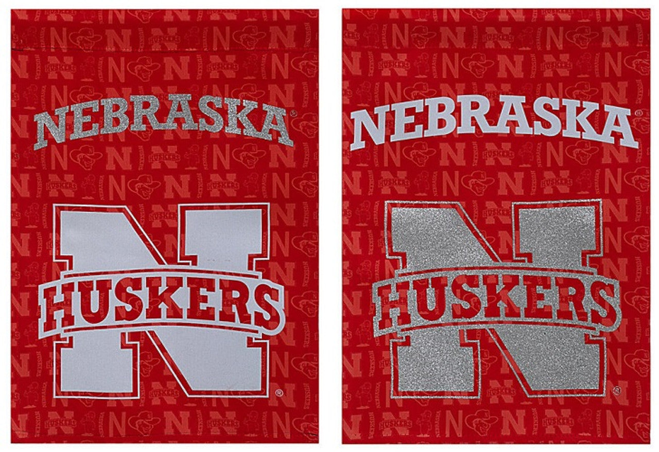Nebraska Cornhuskers Flag Garden Style Suede Glitter Accented CO - Sports Collectibles, Sports Memorabilia, Sports Fan Shop, Sports Gifts