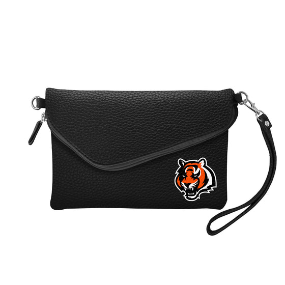 Cincinnati Bengals Purse Pebble Fold Over Crossbody Black - Special Order - Sports Collectibles, Sports Memorabilia, Sports Fan Shop, Sports Gifts
