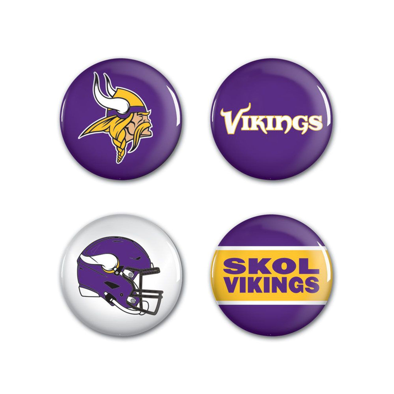 Minnesota Vikings Buttons 4 Pack - Sports Collectibles, Sports Memorabilia, Sports Fan Shop, Sports Gifts